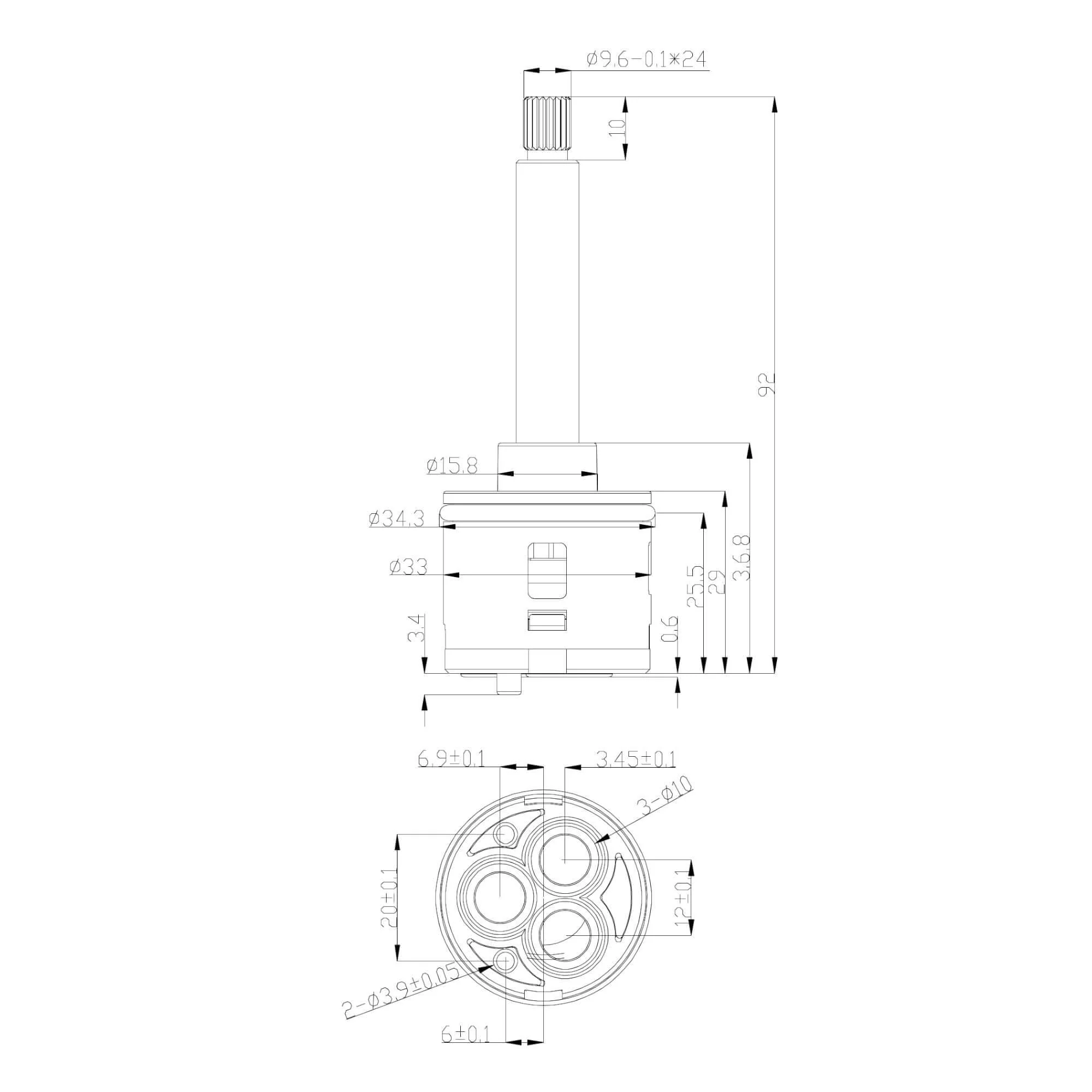32mm 2-Way Shower Diverter Cartridge 92mm in Length - Crosshead, Square, Round - Image 6