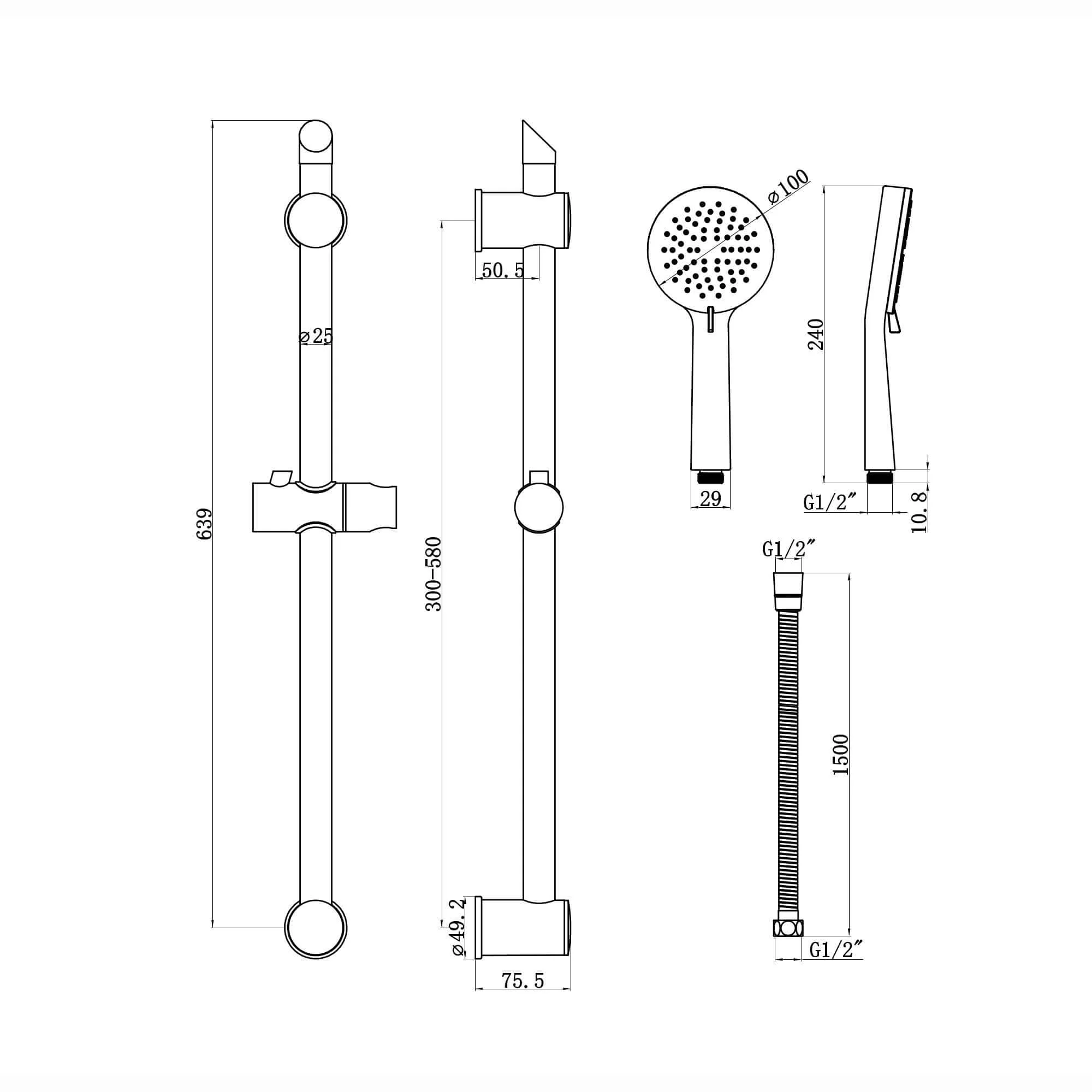 Adjustable Shower Slider Riser Rail Kit With 3 Setting Shower Head, Hose - Chrome - Image 6