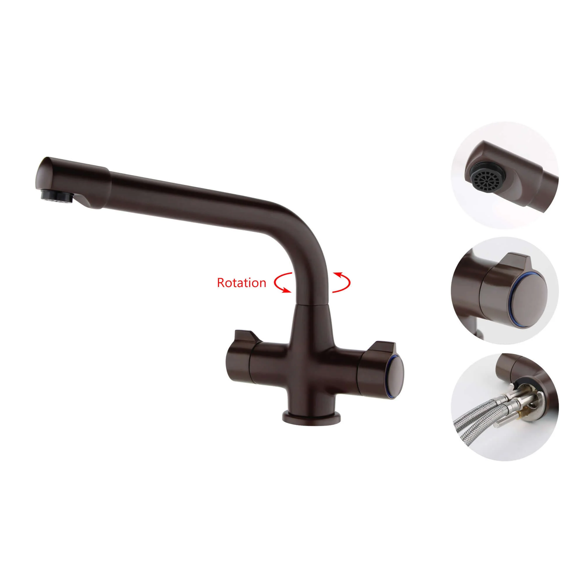 Alpha dual flow kitchen sink tap twin lever - brown - Image 3