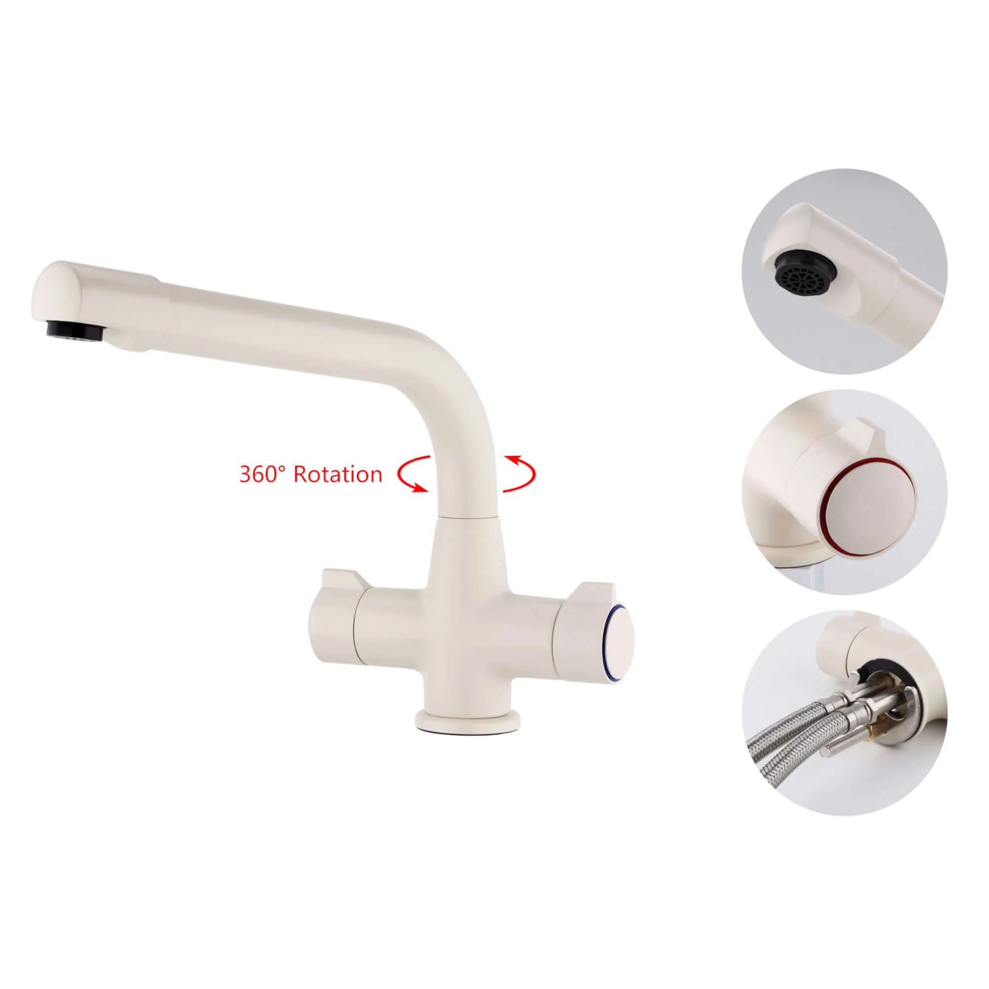 Alpha dual flow kitchen sink tap twin lever - cream - Image 3