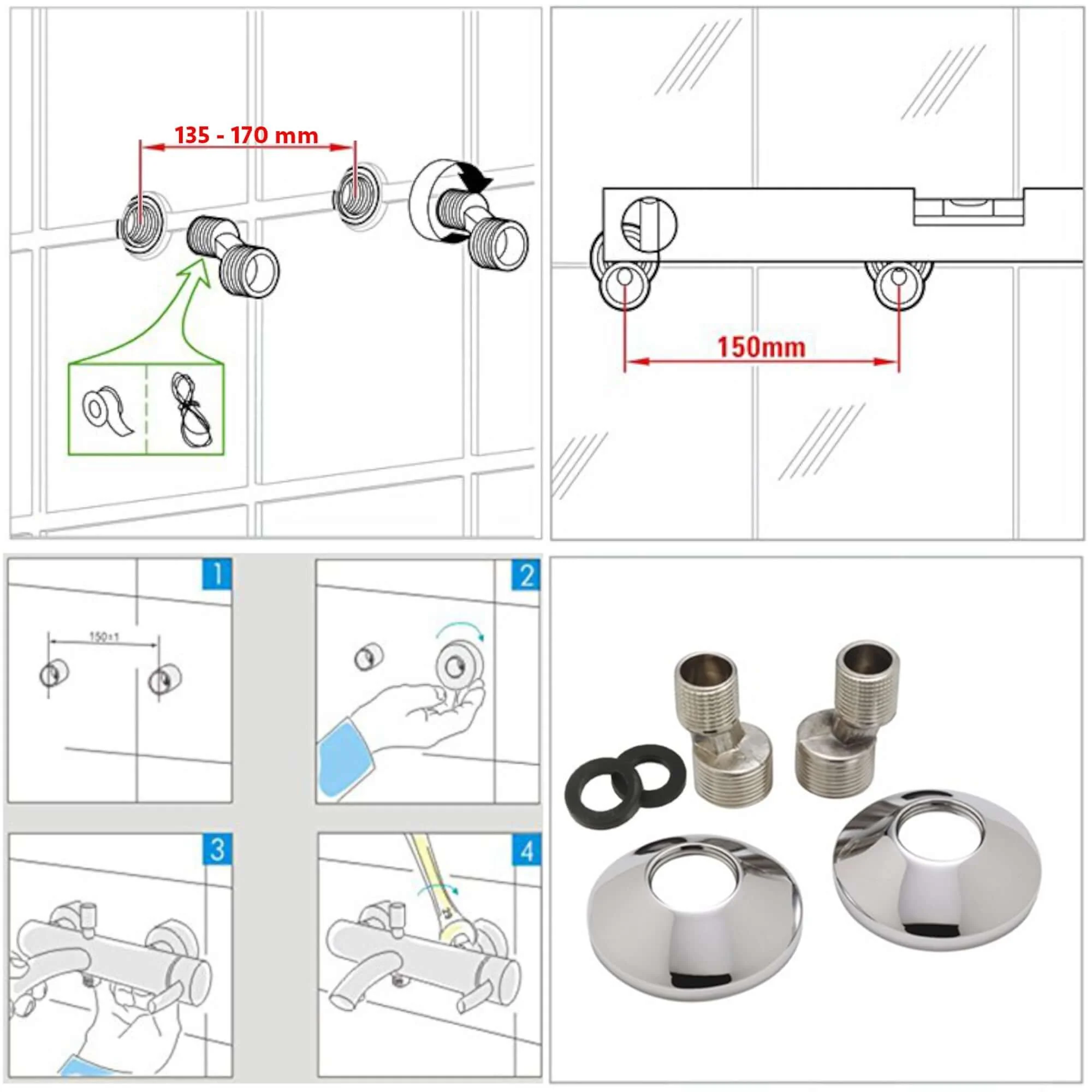 Apollo manual shower mixer with handset, hose and wall bracket - Image 5