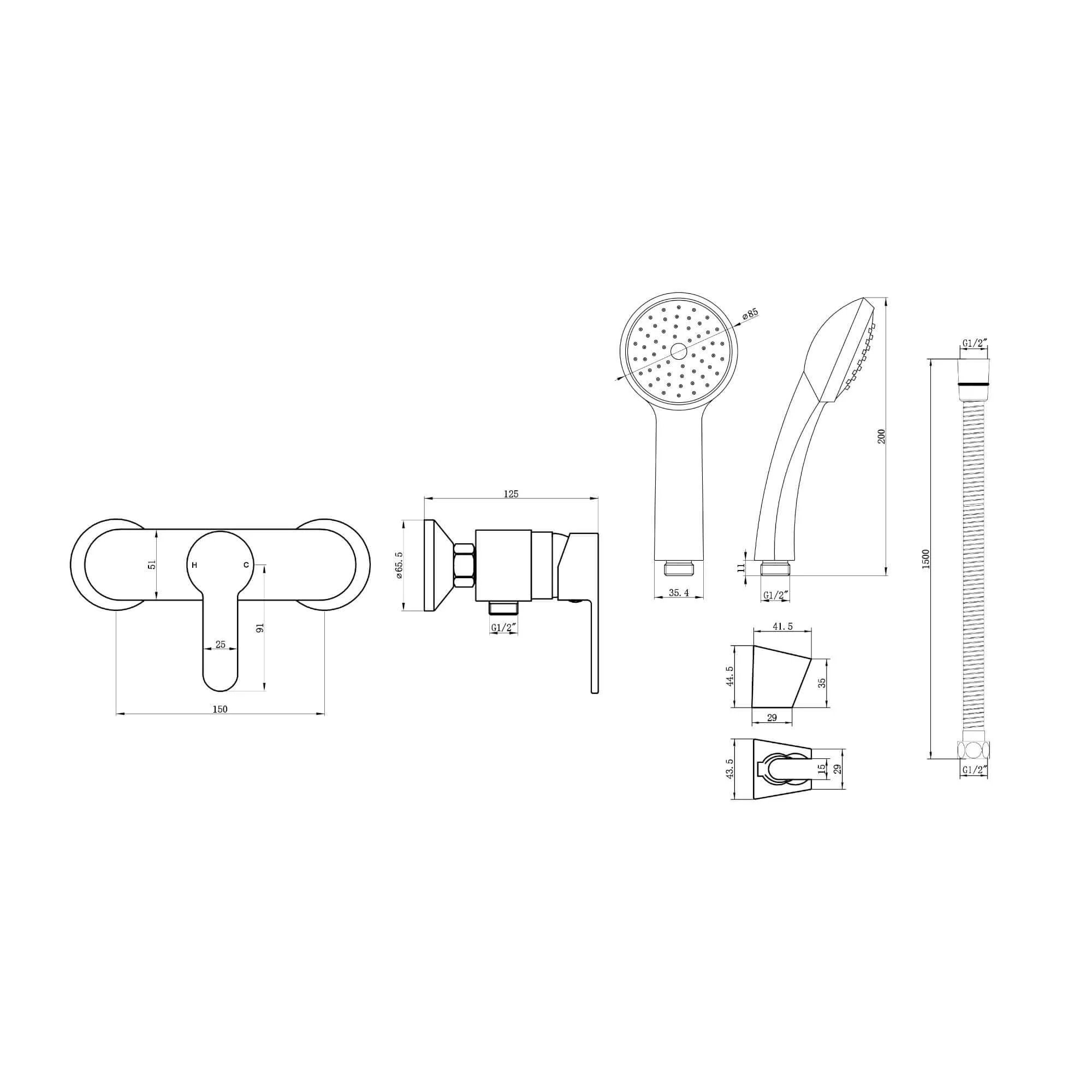 Apollo manual shower mixer with handset, hose and wall bracket - Image 7