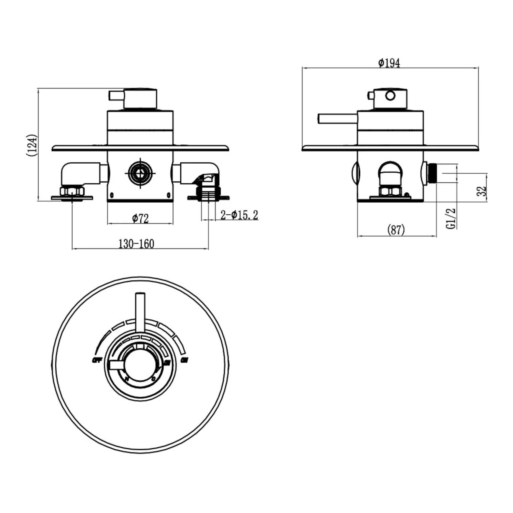 Azure modern concealed thermostatic concentric shower valve - chrome - Image 3