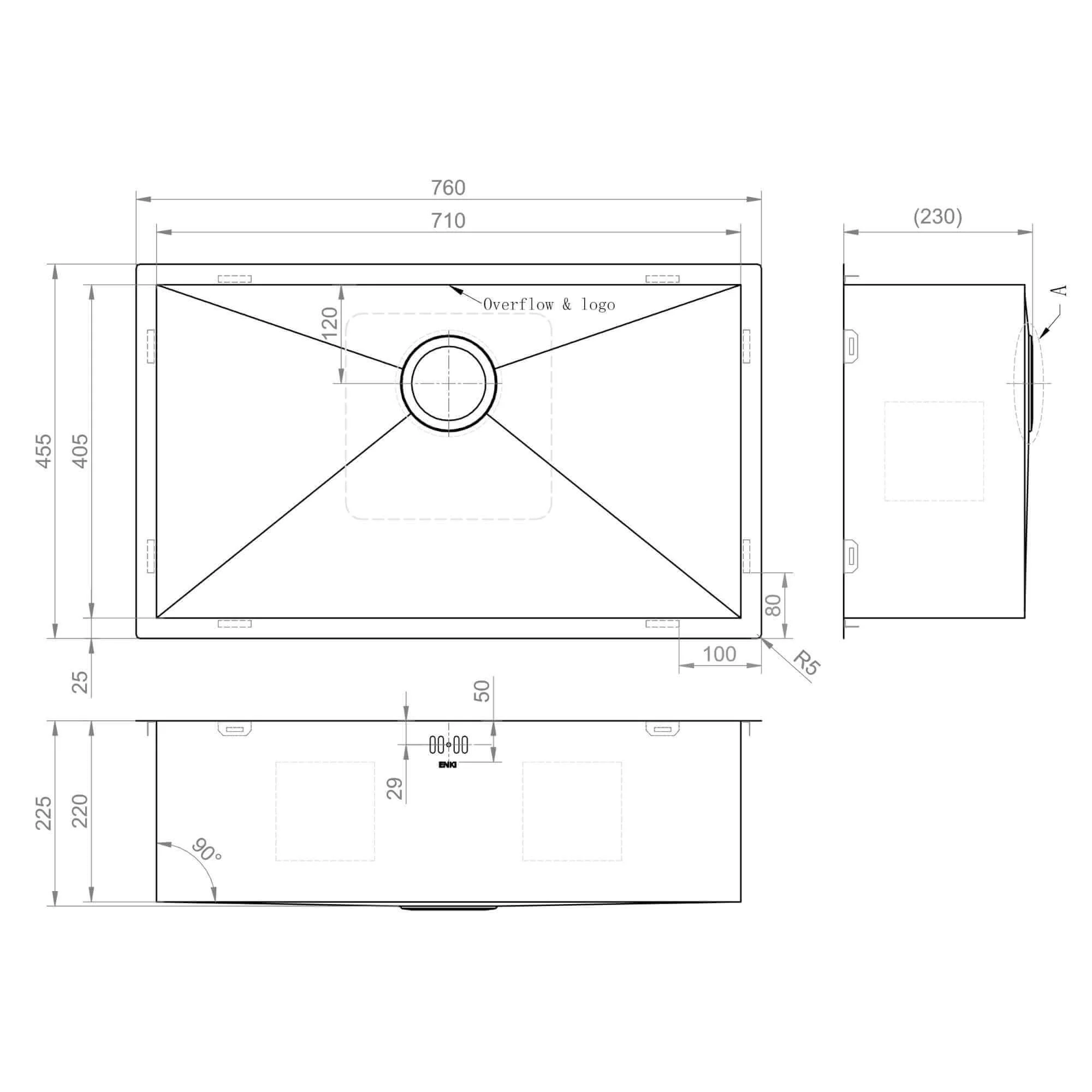 Bali Brushed Stainless Steel Kitchen Sink Undermount Or Topmount With Overflow (760mm X 455mm, 1.0 Bowl) - Image 8
