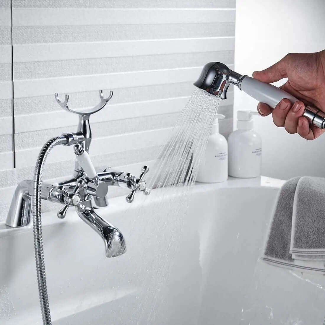 Beaumont Chrome Traditional Bath Shower Mixer Tap Crosshead - Image 5