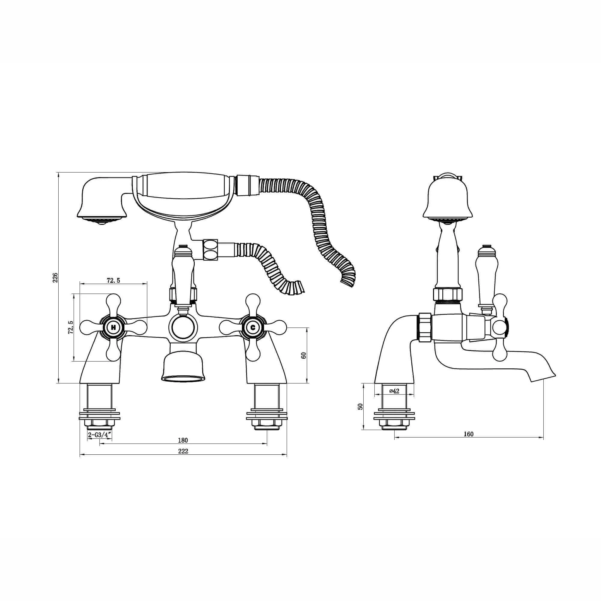 Beaumont Chrome Traditional Bath Shower Mixer Tap Crosshead - Image 9