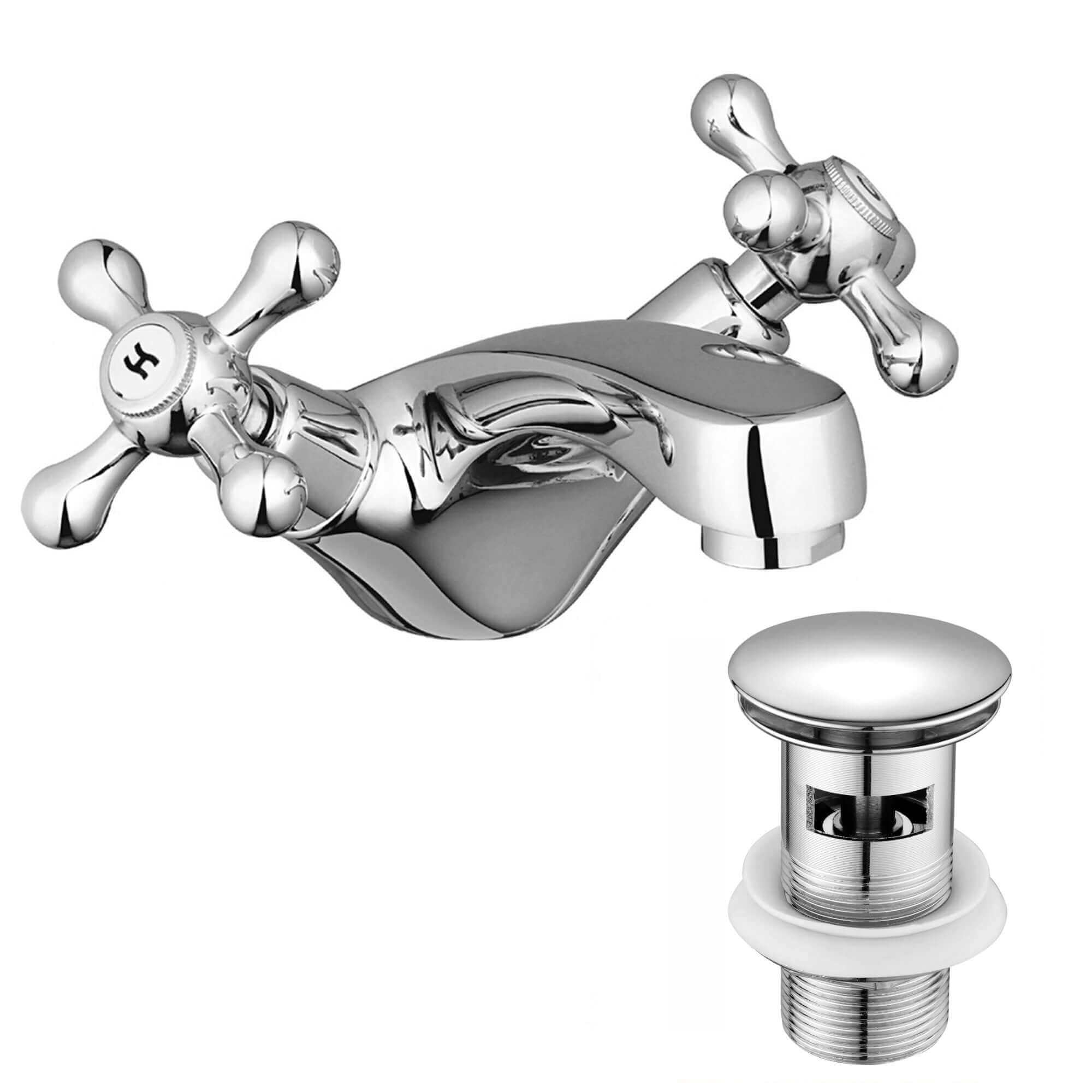 Beaumont traditional cross basin mixer tap with slotted waste - chrome - Image 6
