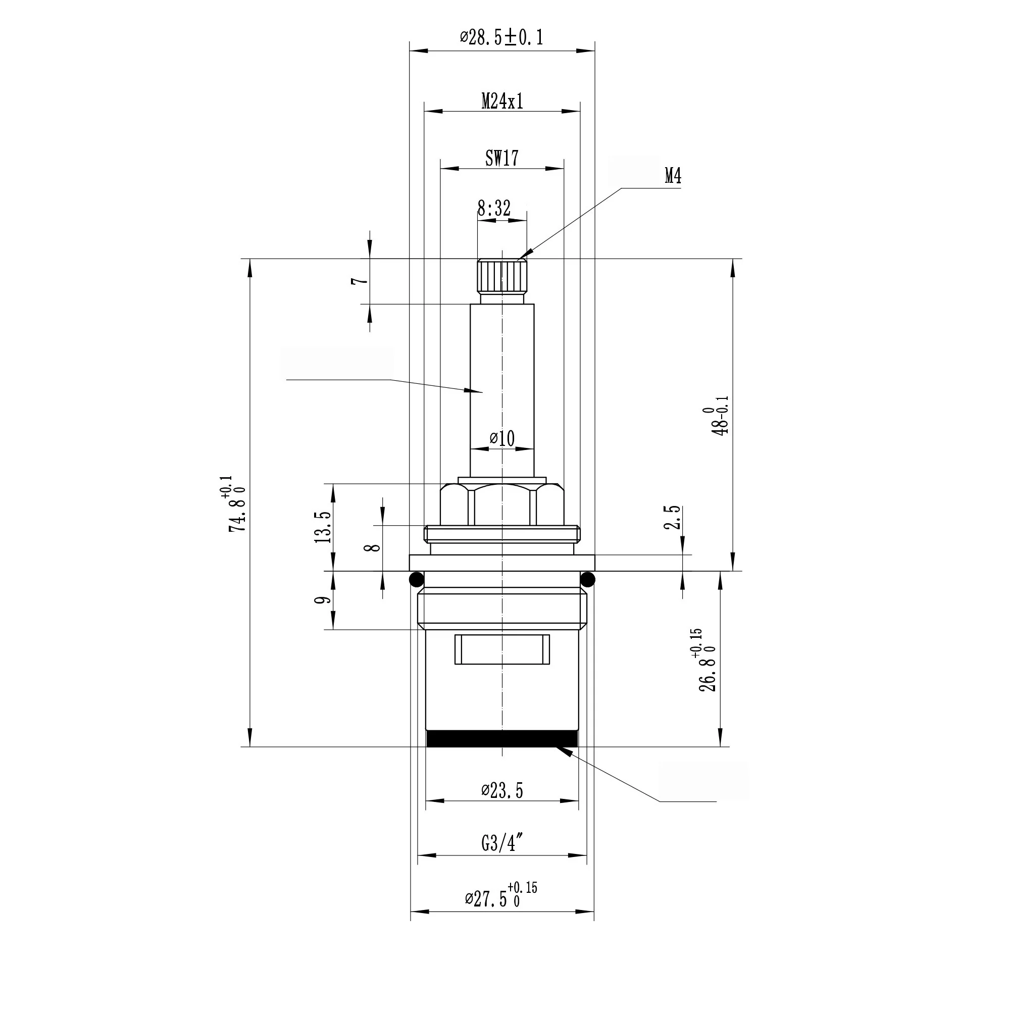 Brass 3/4" single valve - bath shower mixer tap Downton - HOT - Image 2