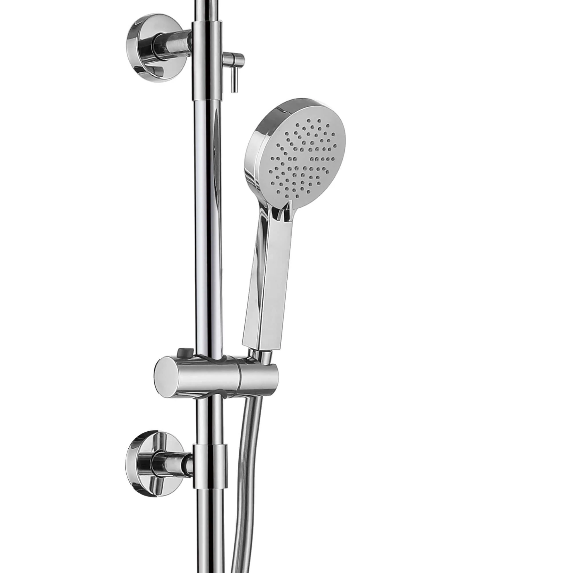 Cali thermostatic bar bath shower mixer valve with dual rigid riser kit, 200mm round overhead rain shower and handheld - chrome - Image 3