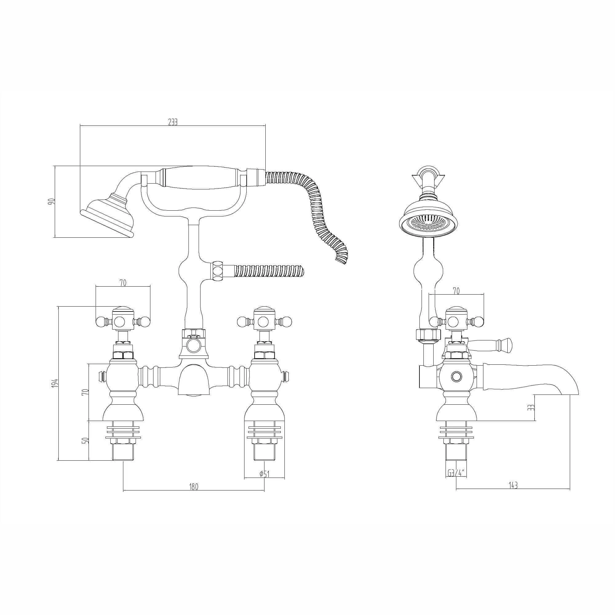 Camberley bath shower mixer tap + basin mixer tap pack - antique brass - Image 7