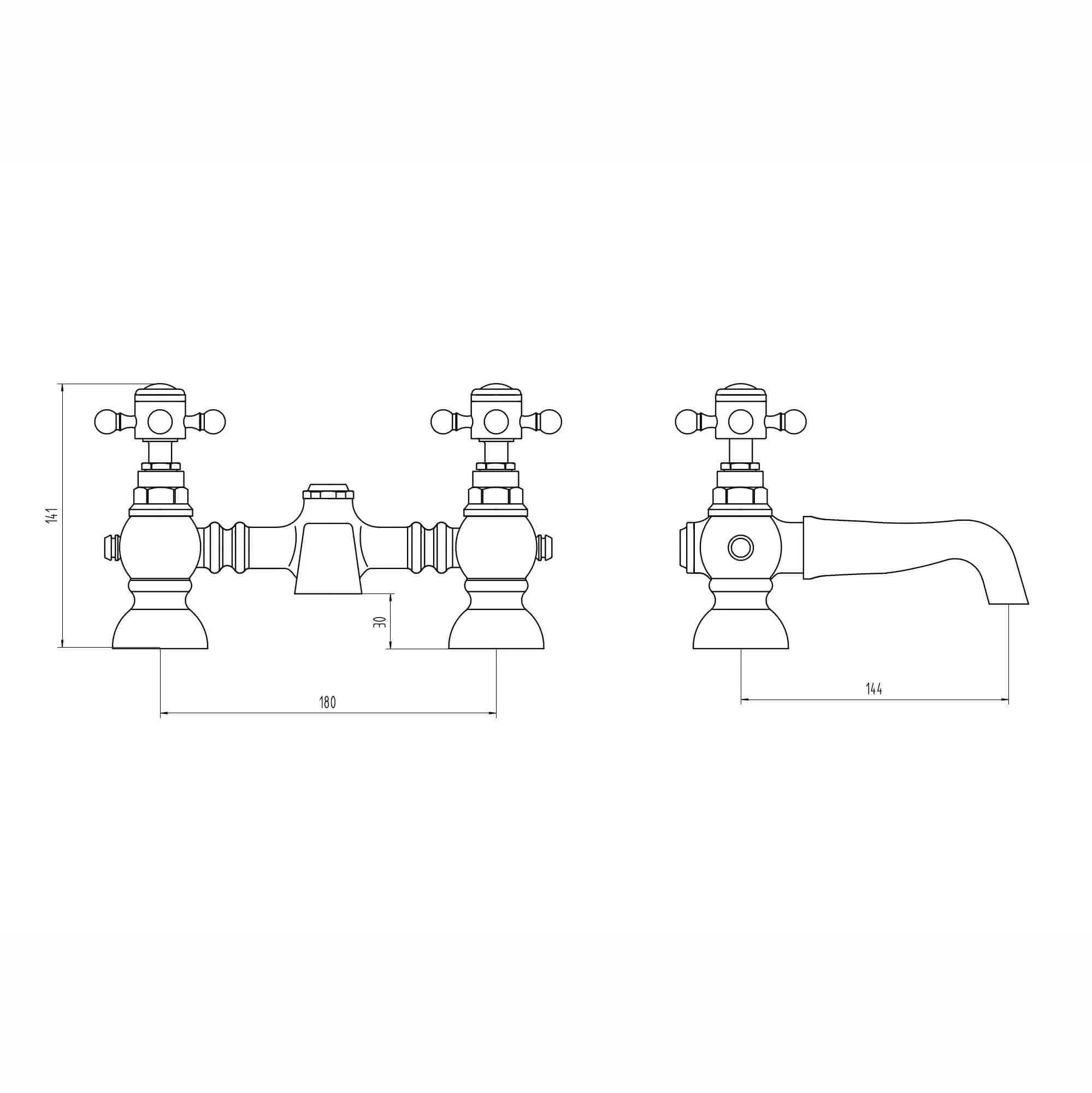 Camberley traditional bath mixer tap crosshead - antique brass - Image 5
