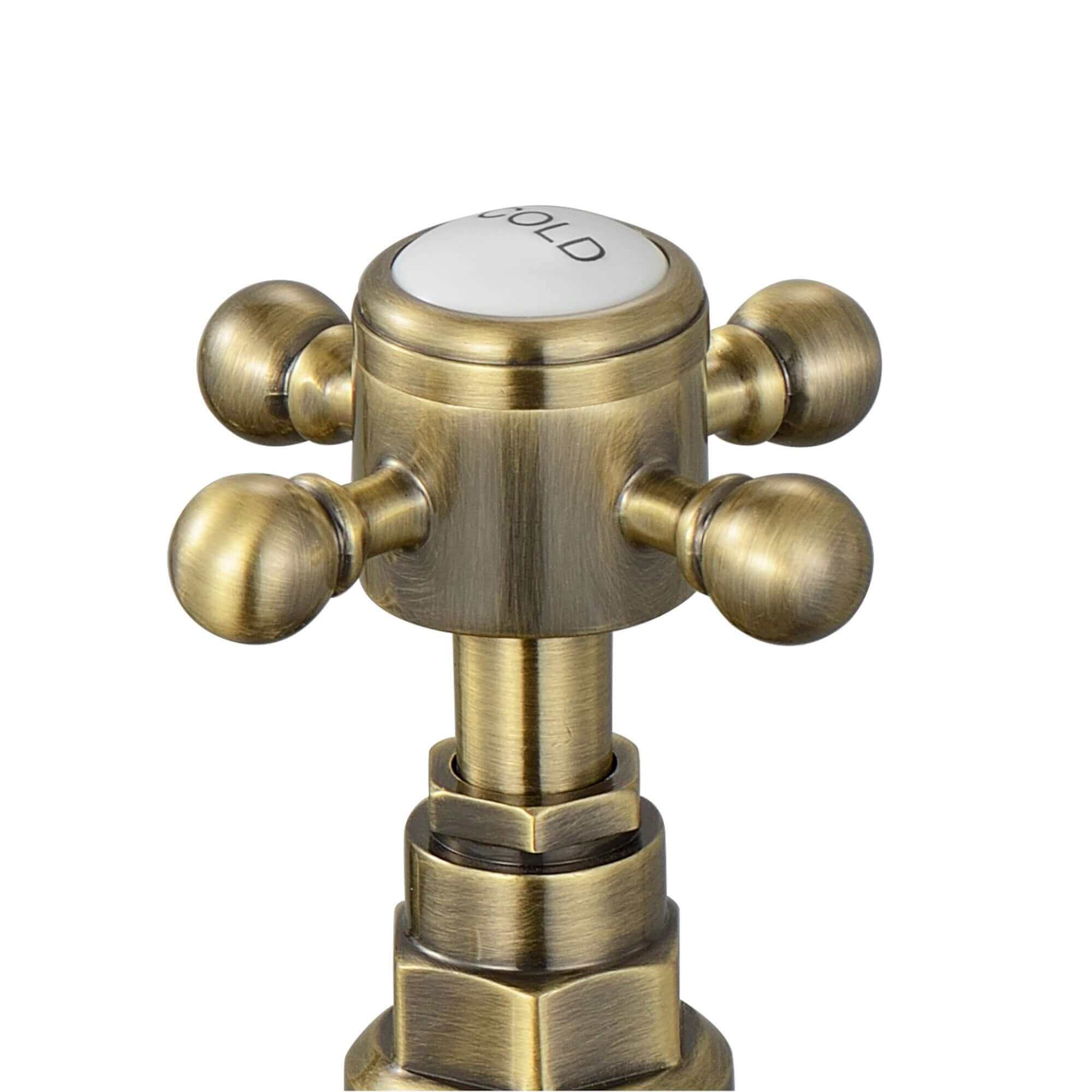 Camberley twin hot & cold basin crosshead pillar taps - antique brass - Image 3