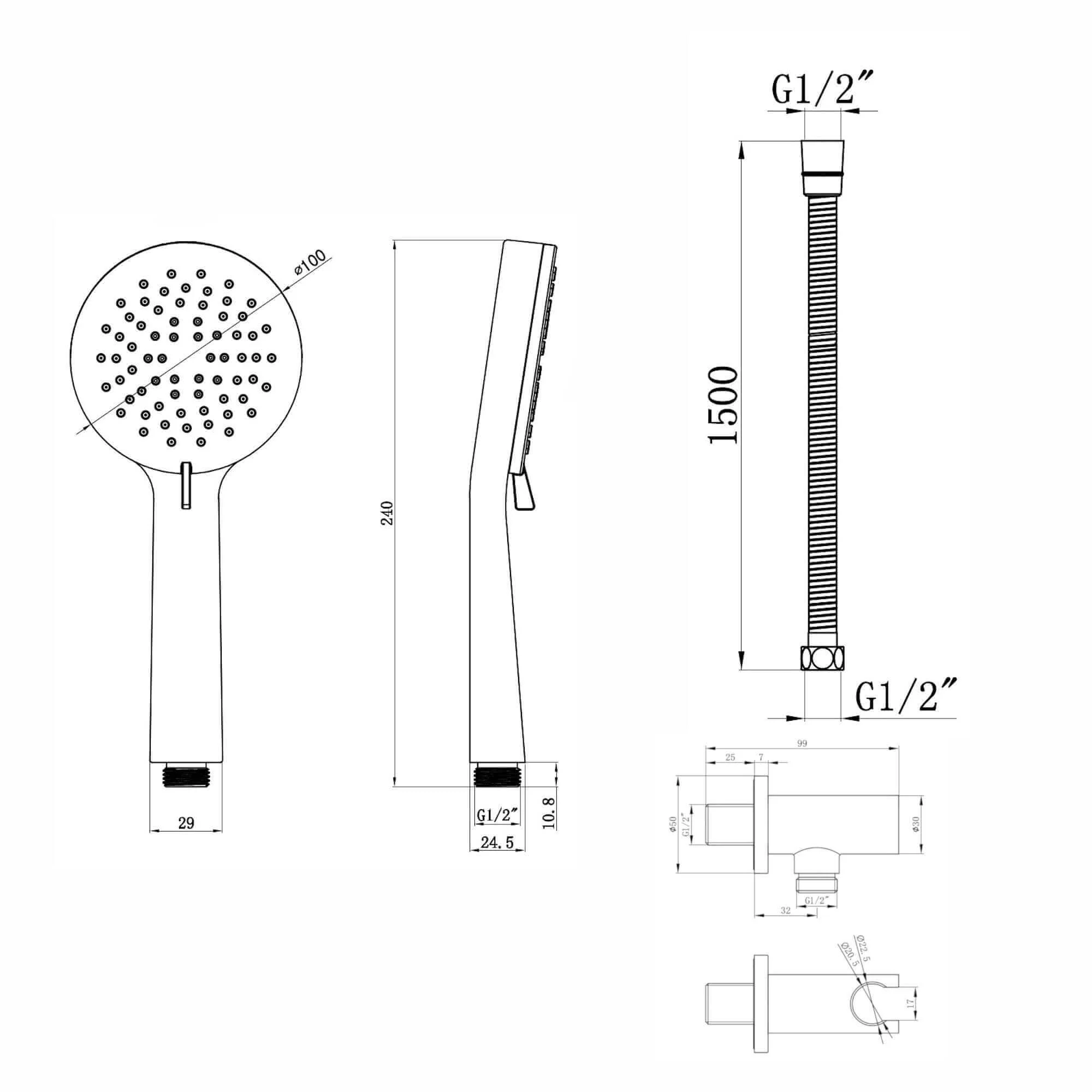 Contemporary 3 Function Hand Shower Kit Incl. Hose And Wall Bracket With Outlet - Chrome - Image 7