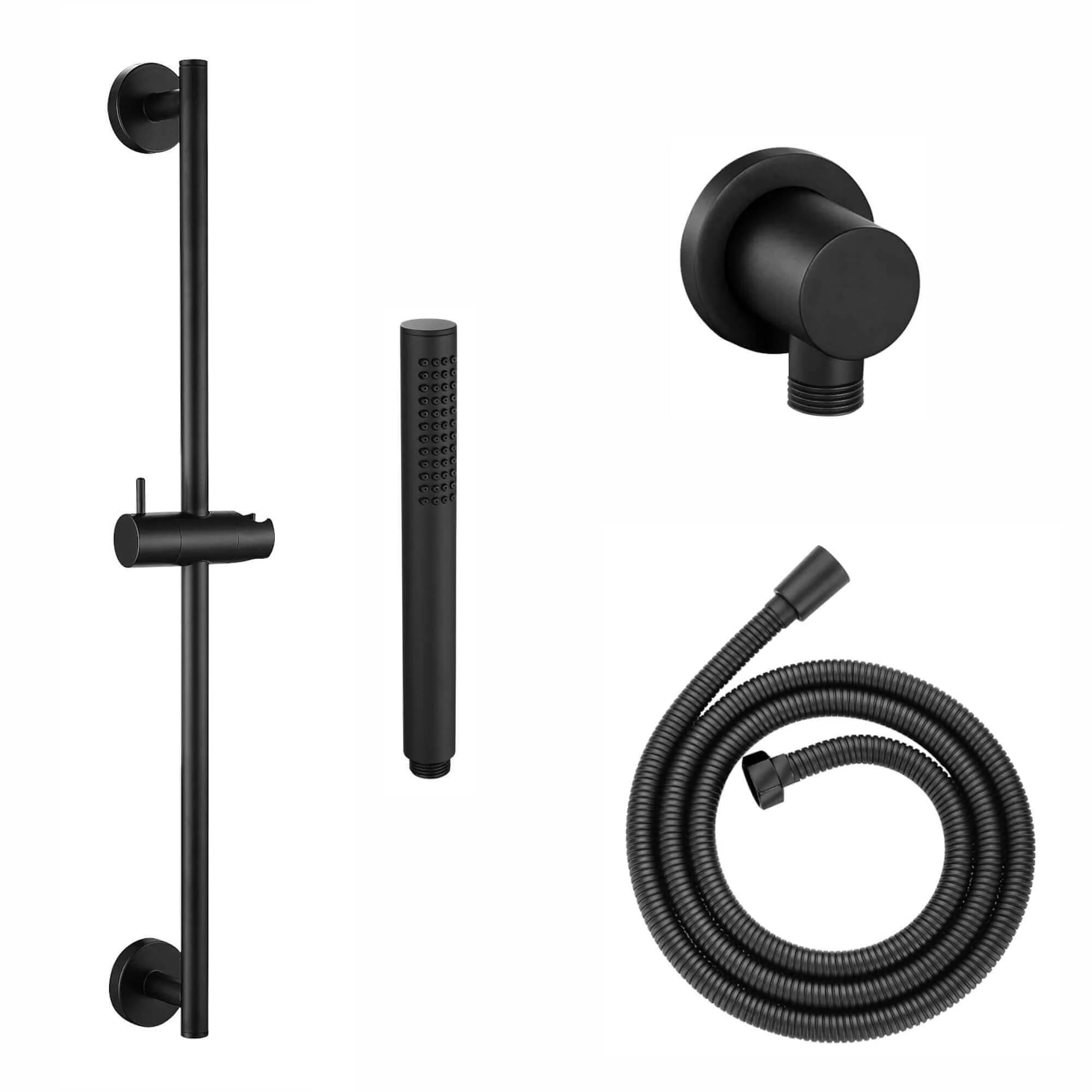 Contemporary Shower Slider Riser Rail Kit With Pencil Shower Head, Hose and Wall Elbow - Matt Black - Image 5