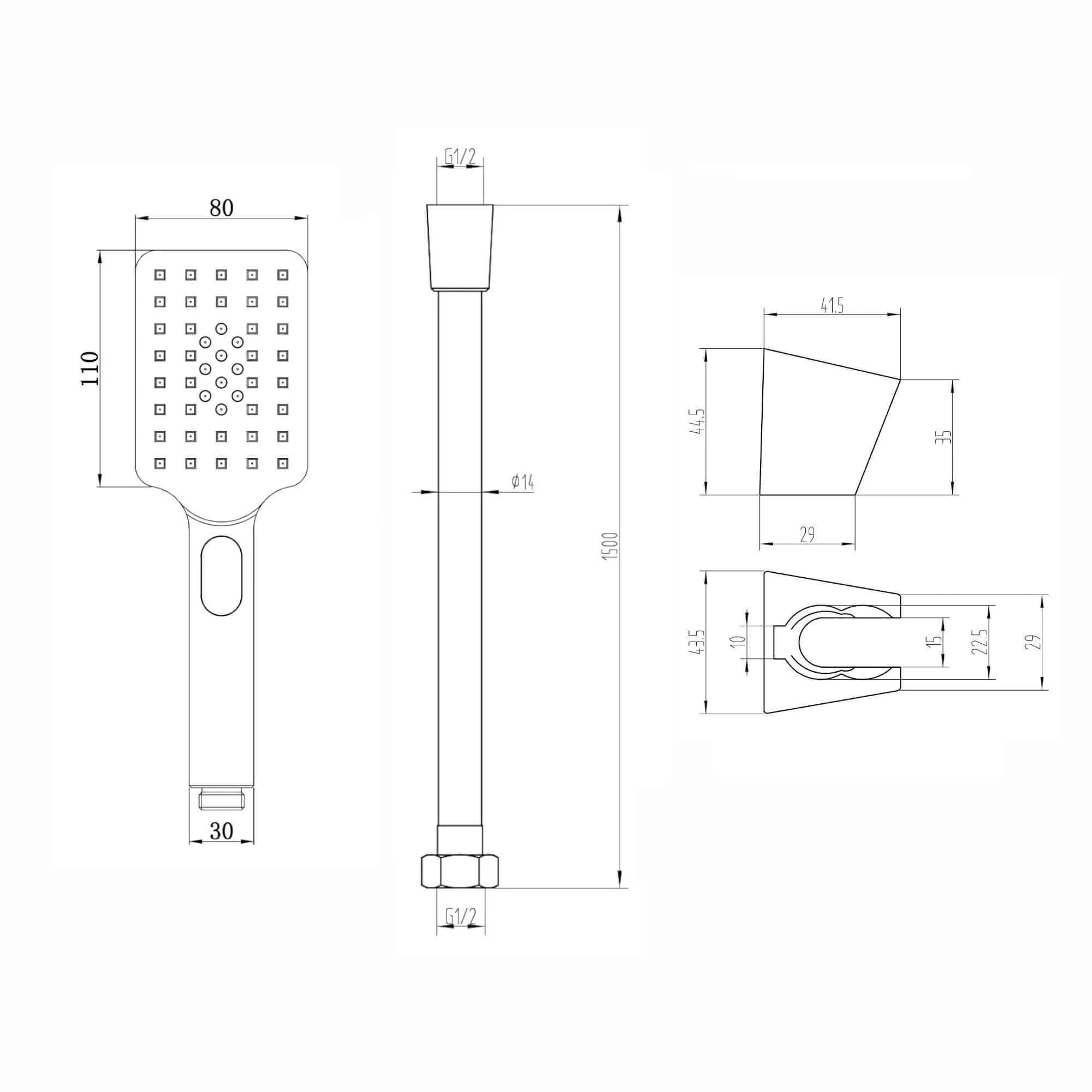 Contemporary Square 3 Function Hand Shower Kit Incl. Hose And Wall Bracket - Black - Image 5