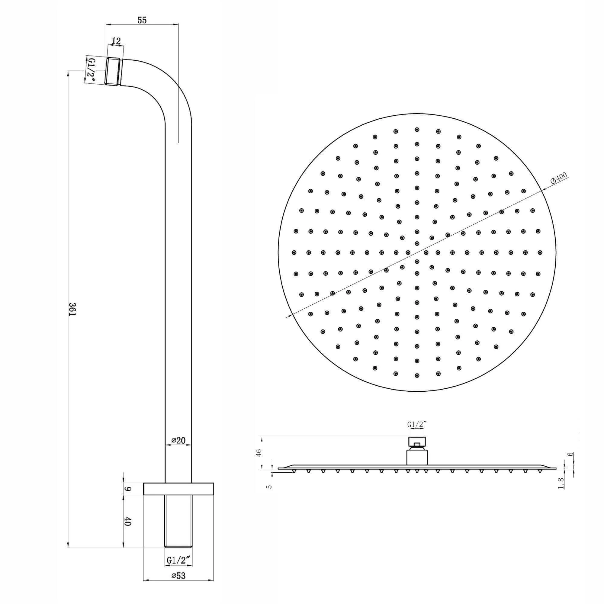 Contemporary Wall Fixed Round Ultra Slim Stainless Steel Shower Head 16" With Shower Arm - Chrome - Image 6