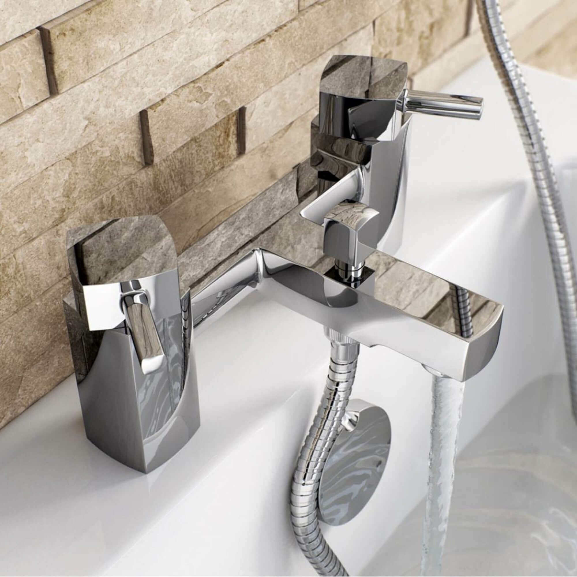 Stella bath shower mixer tap with dual rigid riser - chrome - Image 3
