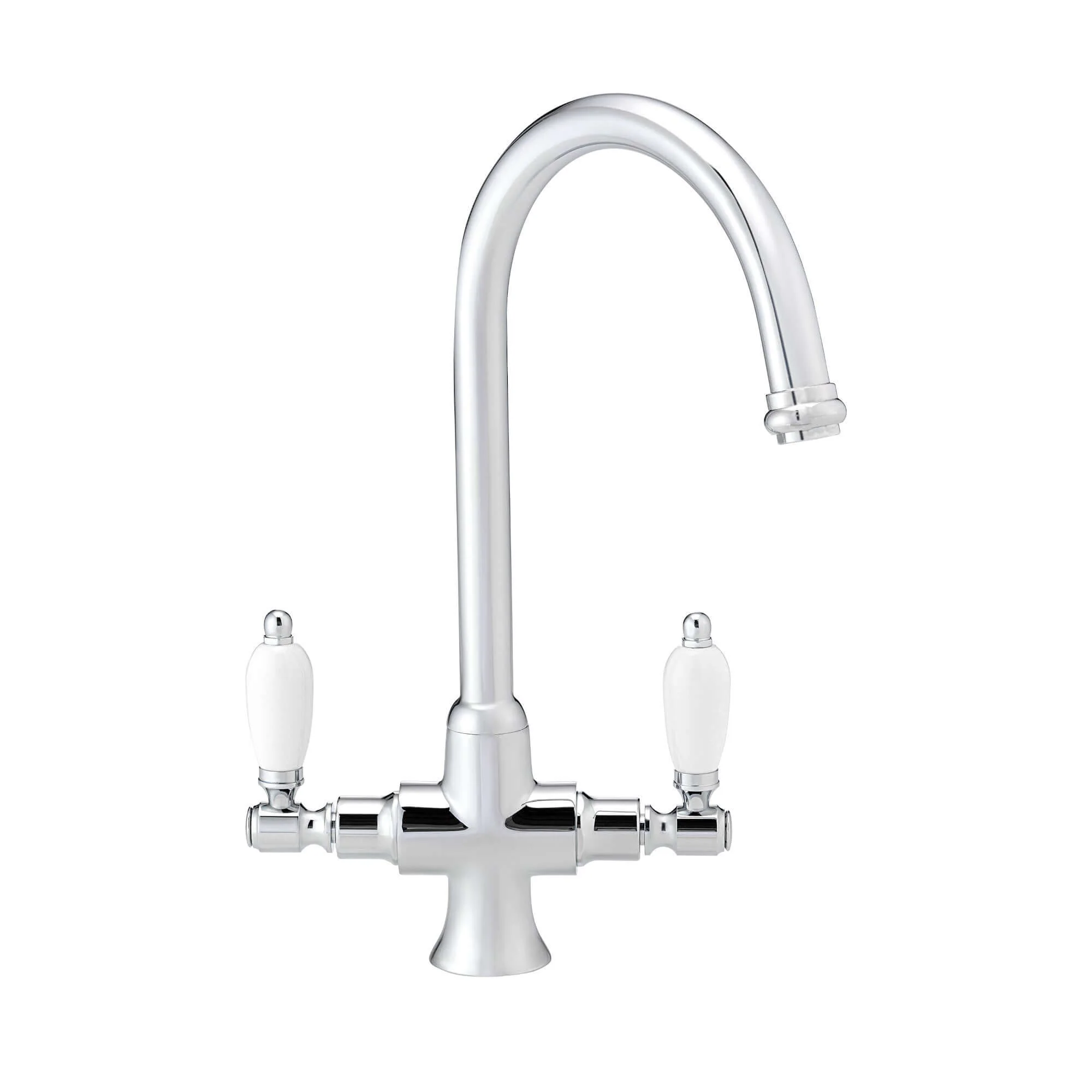 Dorchester Georgian dual flow kitchen sink tap with twin white levers - chrome - Image 4