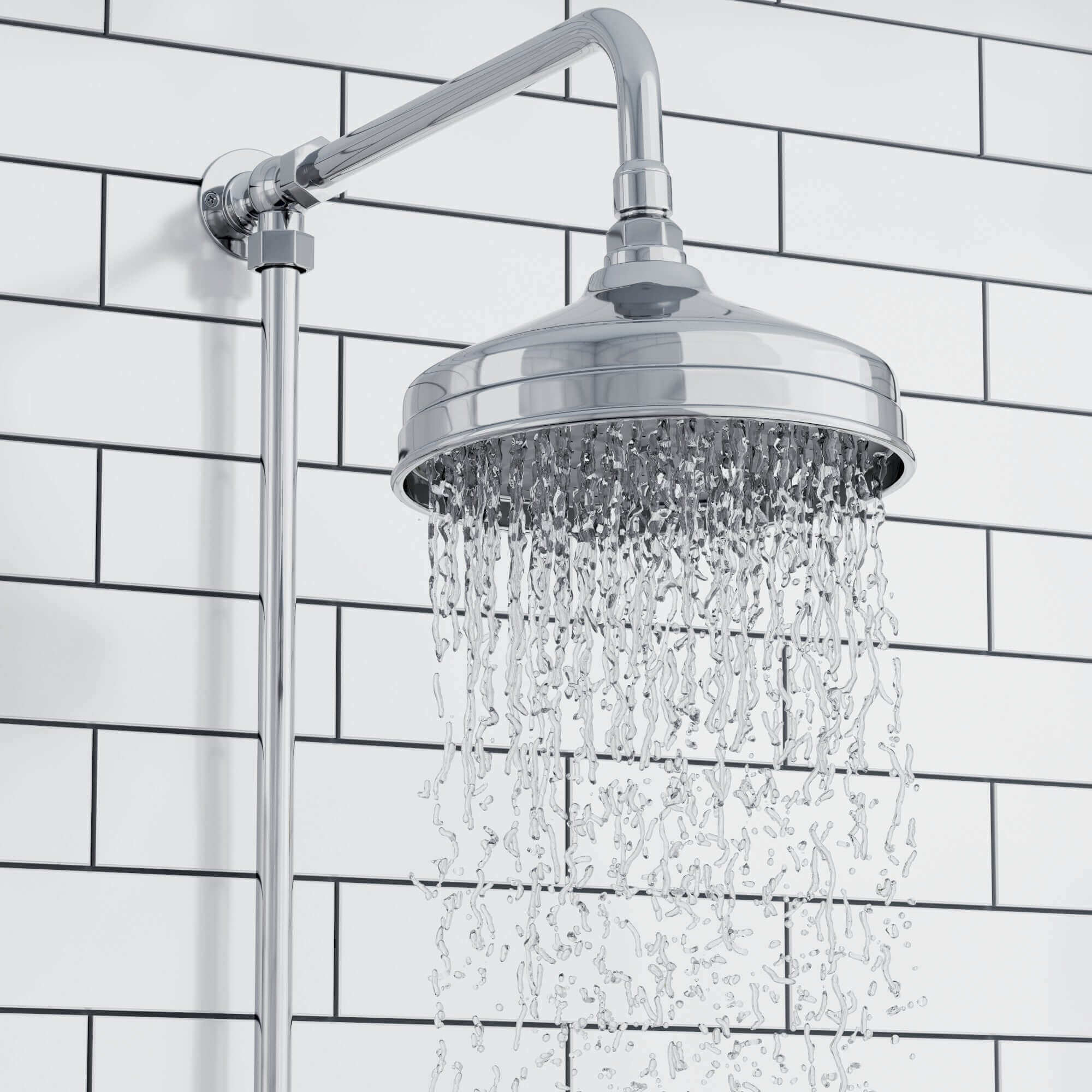 Downton Exposed Traditional Thermostatic Shower Set 2 Outlet Incl. Twin Shower Valve With Diverter, Rigid Riser Rail, 200mm Shower Head & Ceramic Handset - Chrome - Image 2