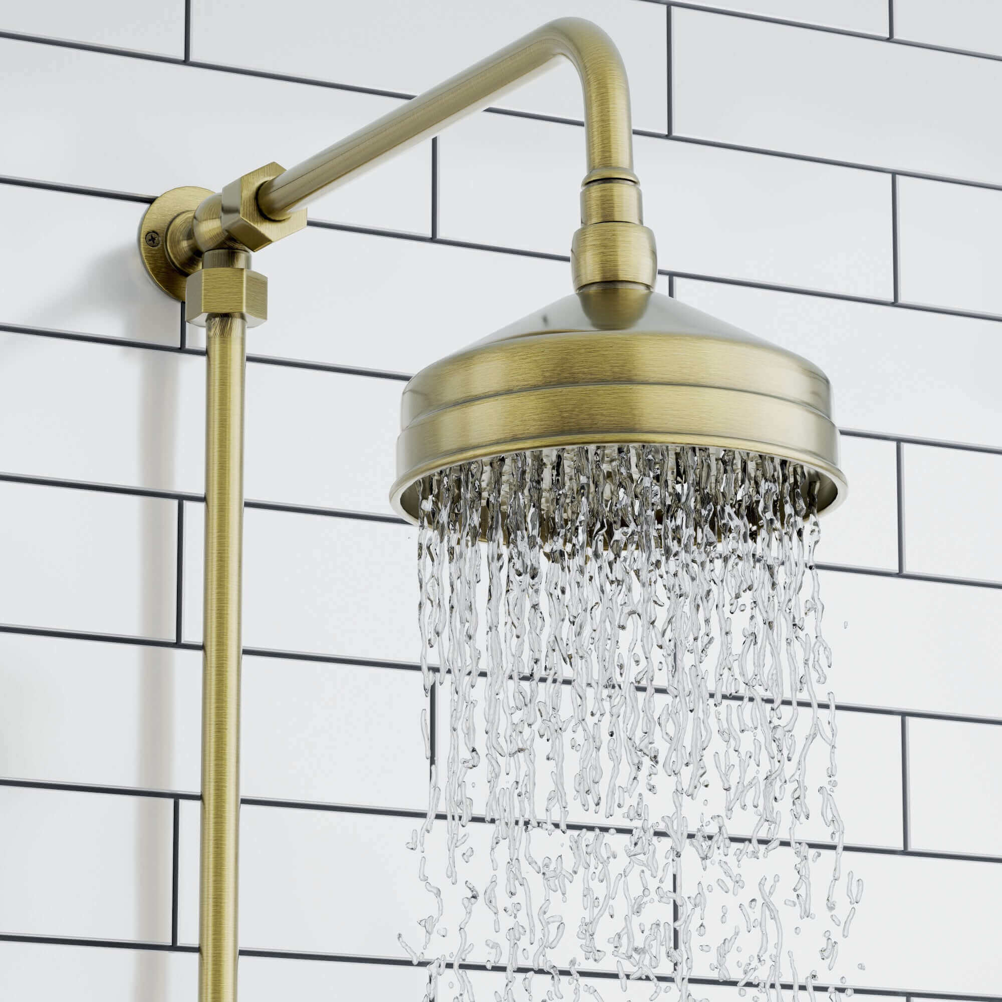Downton Exposed Traditional Thermostatic Shower Set Single Outlet Incl. Twin Shower Valve, Rigid Riser Rail, 150mm Shower Head - Antique Brass - Image 2