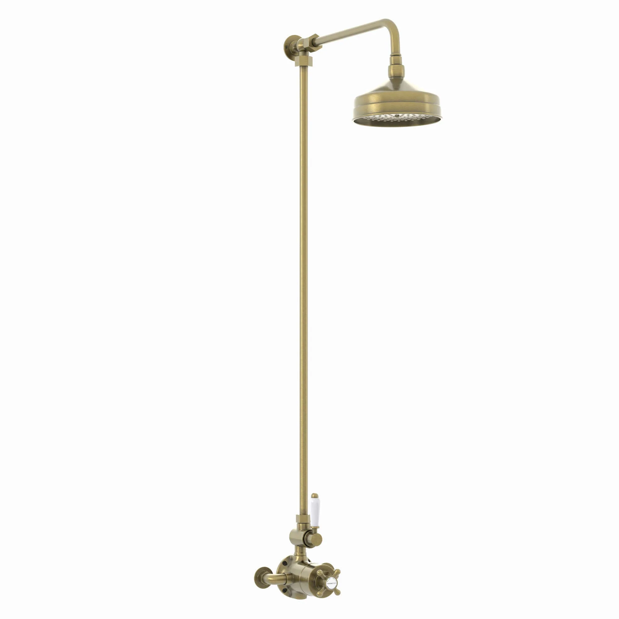Downton Exposed Traditional Thermostatic Shower Set Single Outlet Incl. Twin Shower Valve, Rigid Riser Rail, 150mm Shower Head - Antique Brass - Image 5