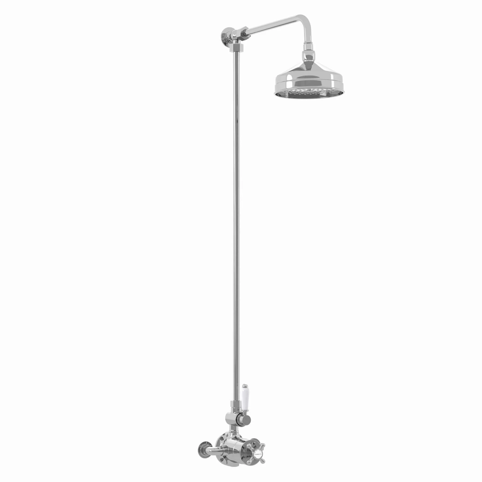 Downton Exposed Traditional Thermostatic Shower Set Single Outlet Incl. Twin Shower Valve, Rigid Riser Rail, 150mm Shower Head - Chrome - Image 5