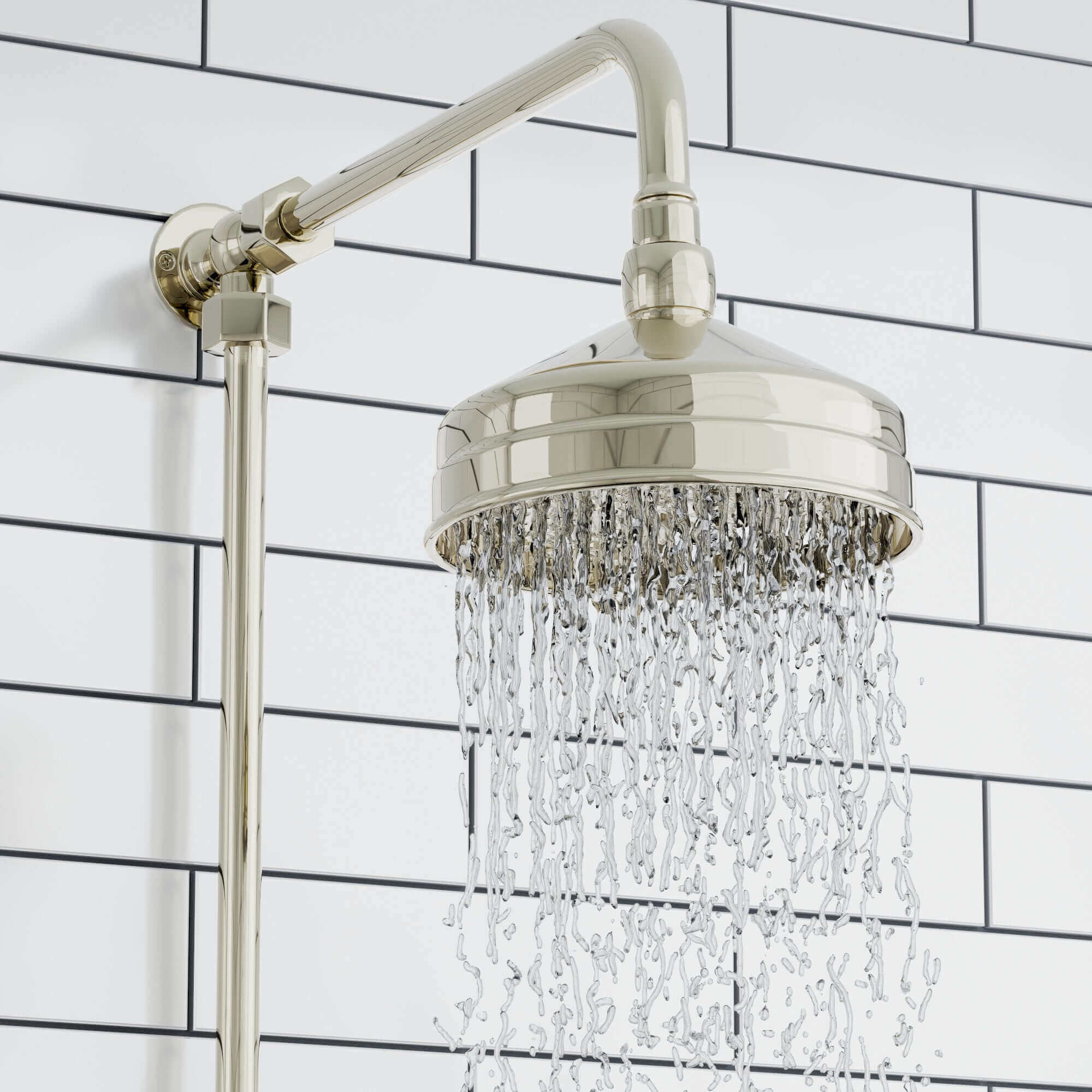 Downton Exposed Traditional Thermostatic Shower Set Single Outlet Incl. Twin Shower Valve, Rigid Riser Rail, 150mm Shower Head - Gold - Image 2