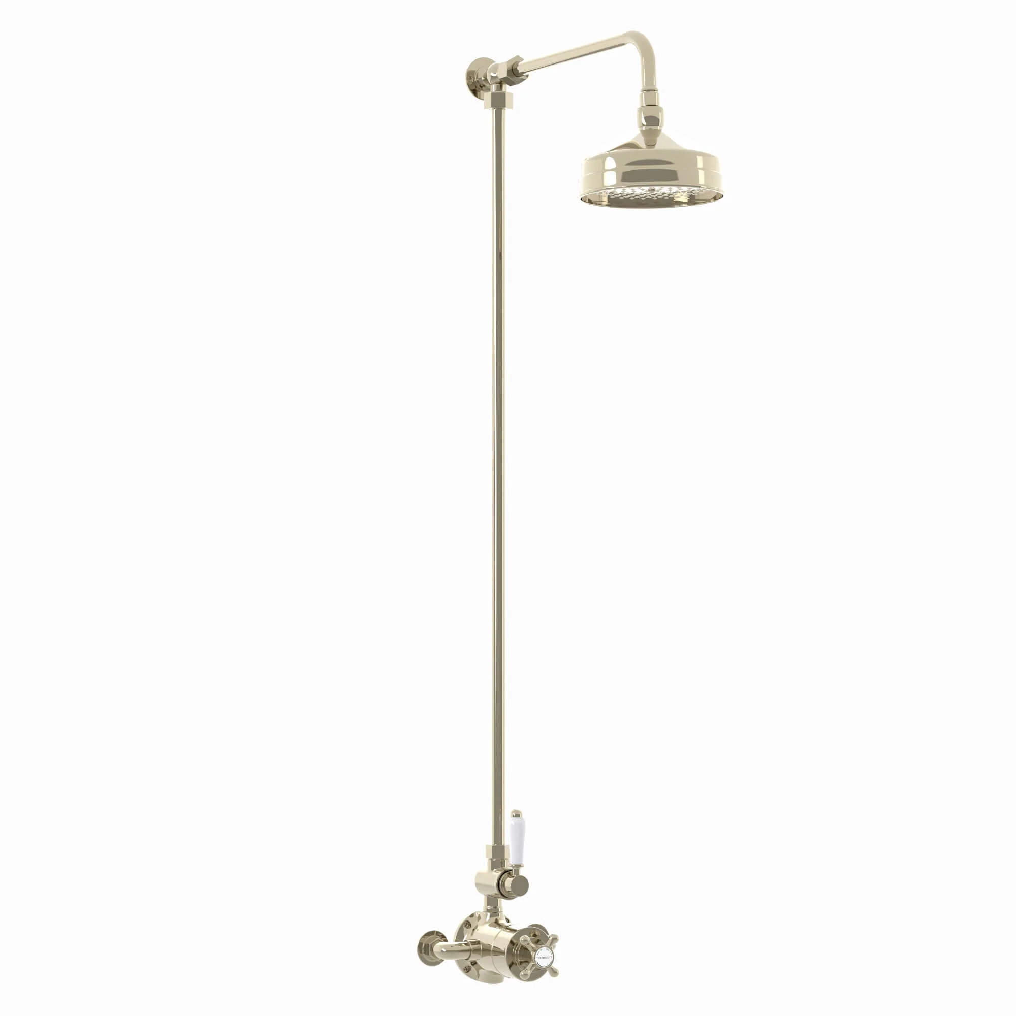 Downton Exposed Traditional Thermostatic Shower Set Single Outlet Incl. Twin Shower Valve, Rigid Riser Rail, 150mm Shower Head - Gold - Image 5