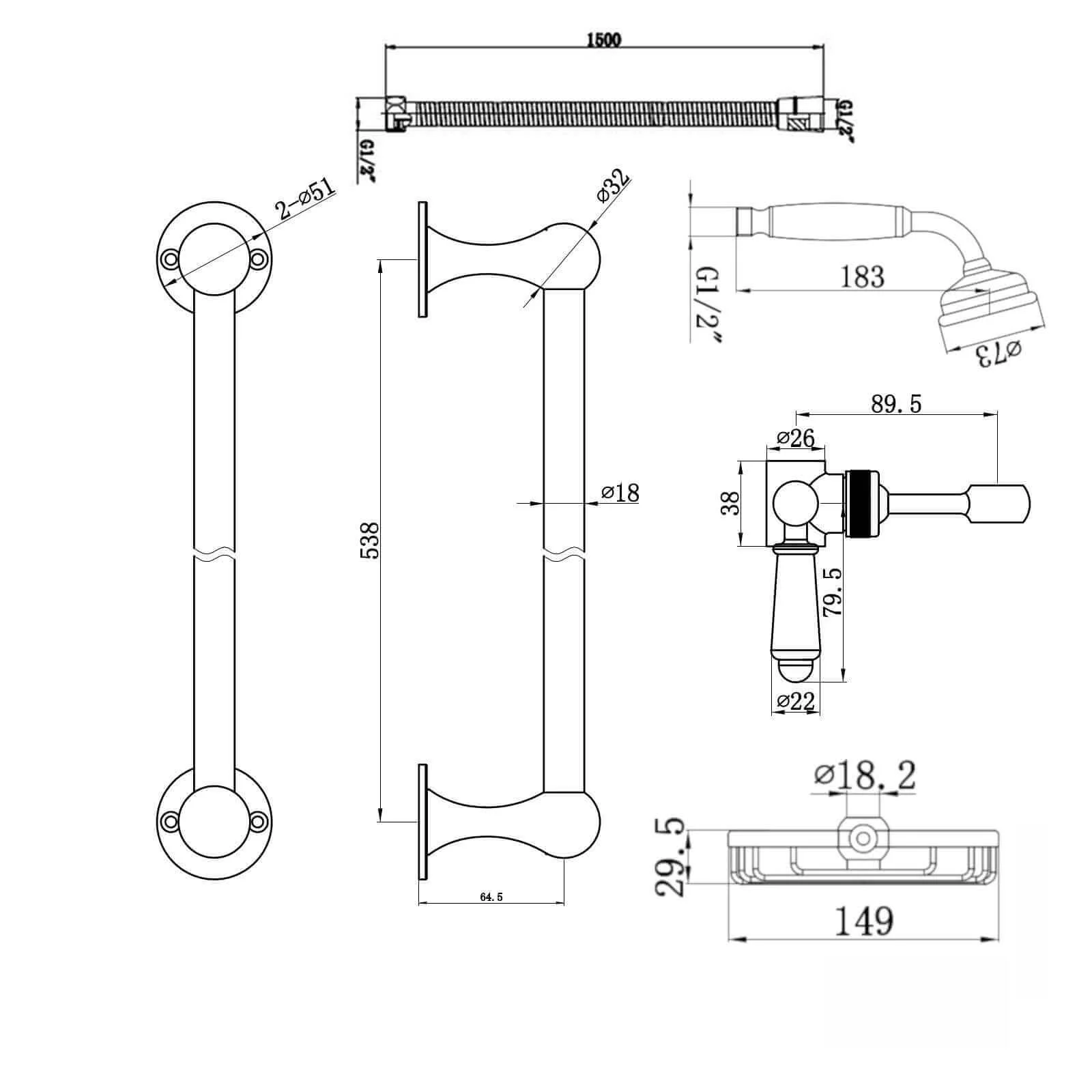 Downton Exposed Traditional Thermostatic Shower Set Incl. Twin Shower Valve And Slider Rail Kit, Soap Holder - Chrome - Image 5