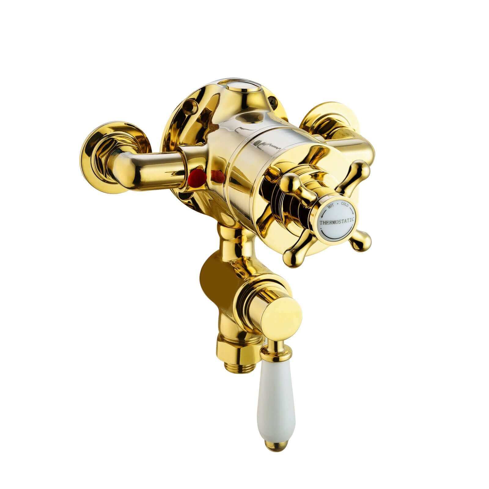 Downton Exposed Traditional Thermostatic Shower Set Incl. Twin Shower Valve And Slider Rail Kit, Soap Holder - Gold - Image 2