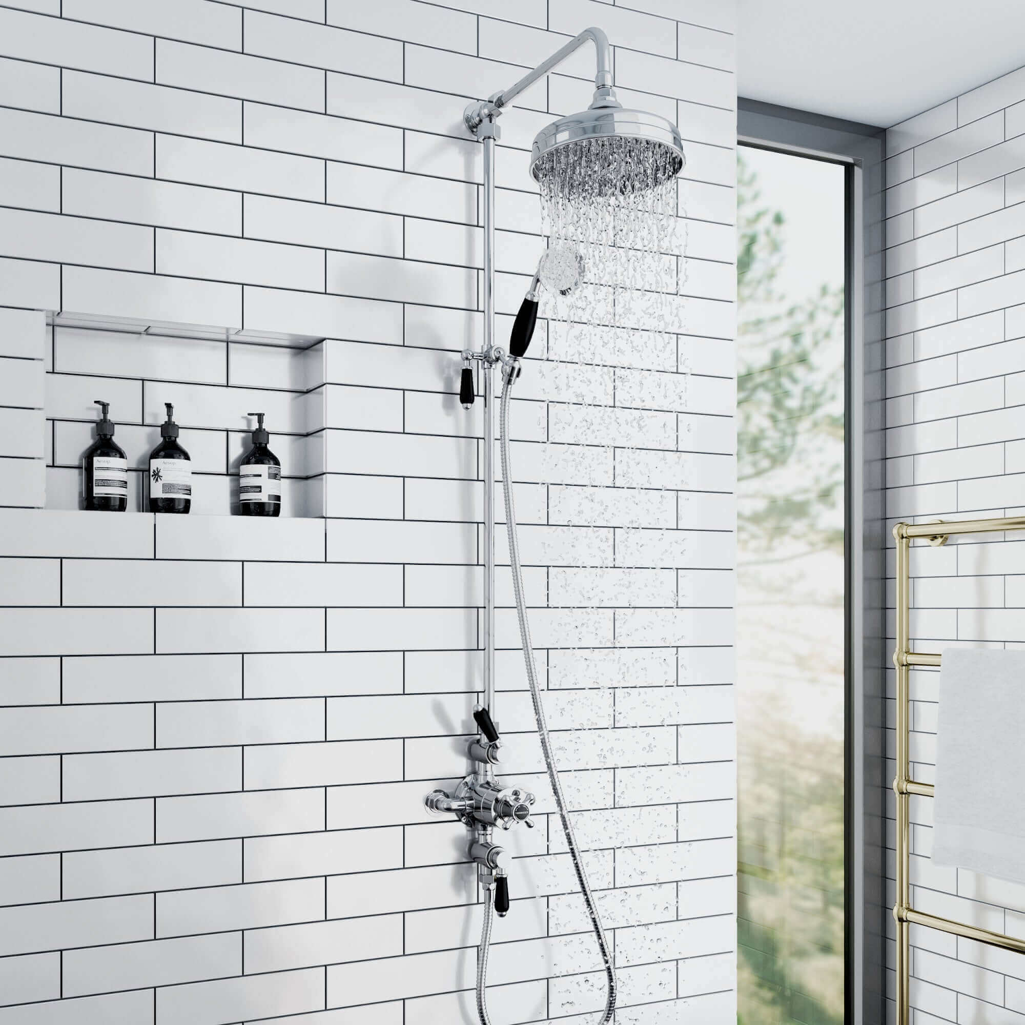 Downton shower rigid riser rail traditional brass - chrome - Image 3