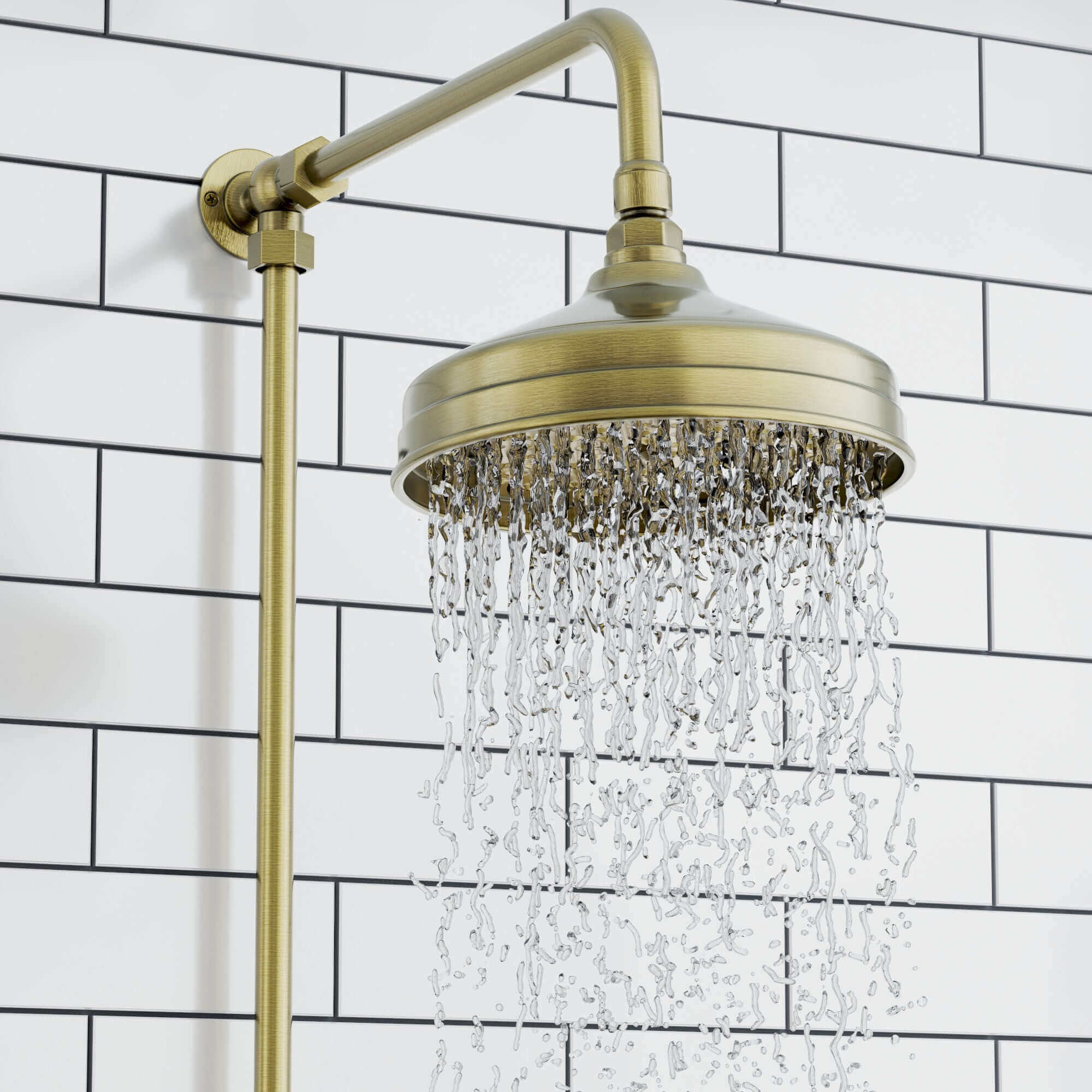 Downton traditional shower riser rail kit 2 outlet watercan head 200mm - antique brass - Image 2