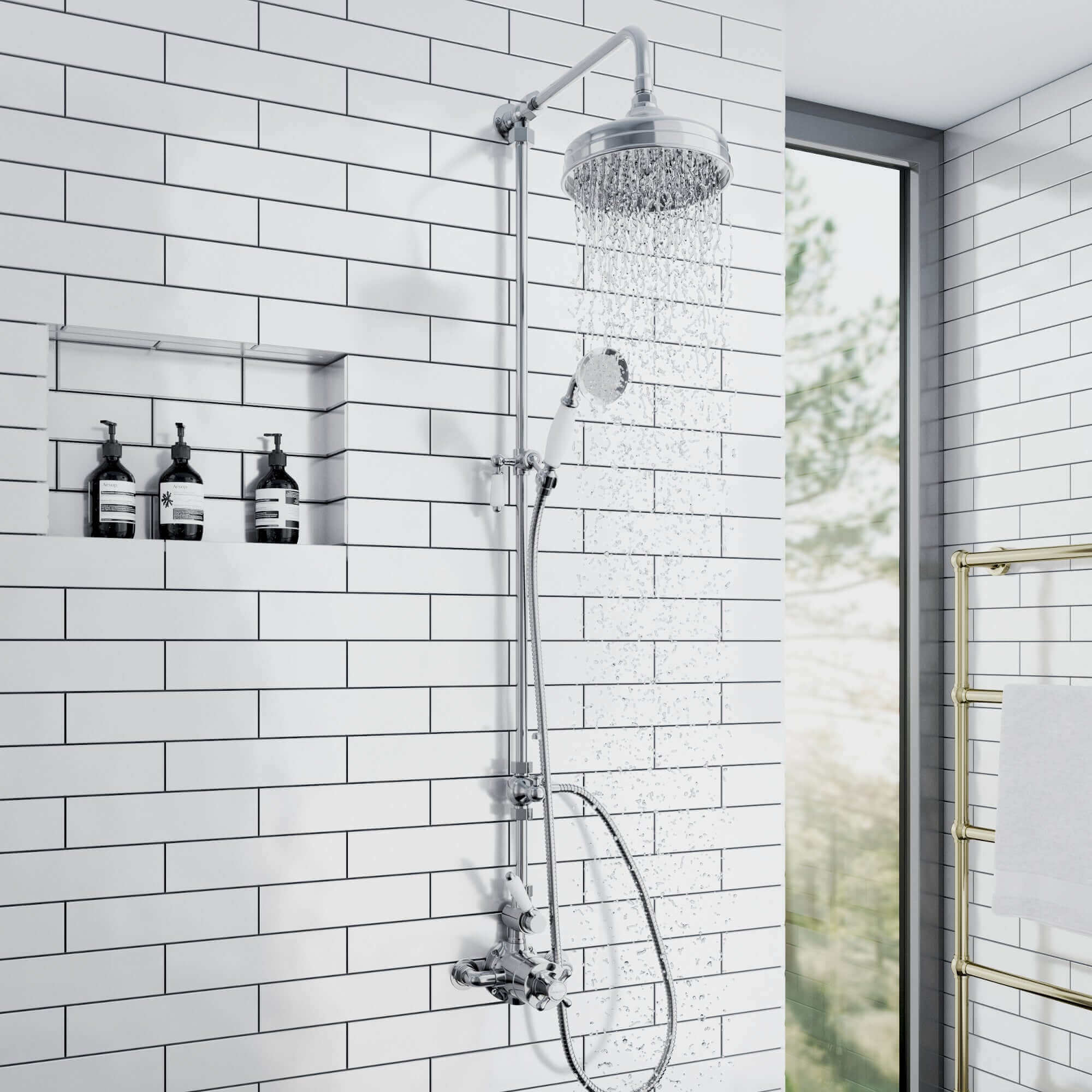 Downton traditional shower riser rail kit 2 outlet watercan head 200mm - chrome - Image 5