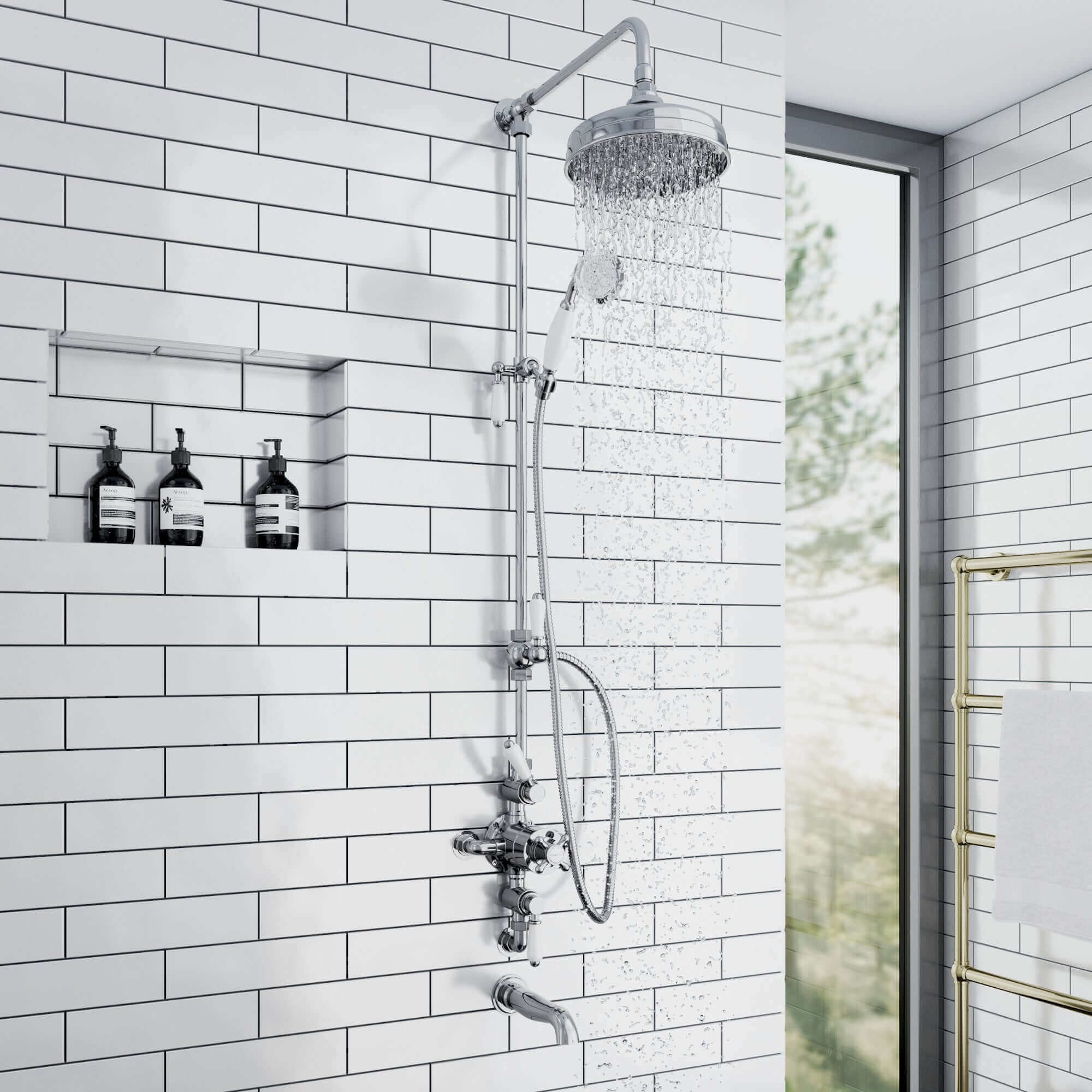 Downton traditional shower riser rail kit 2 outlet watercan head 200mm - chrome - Image 6