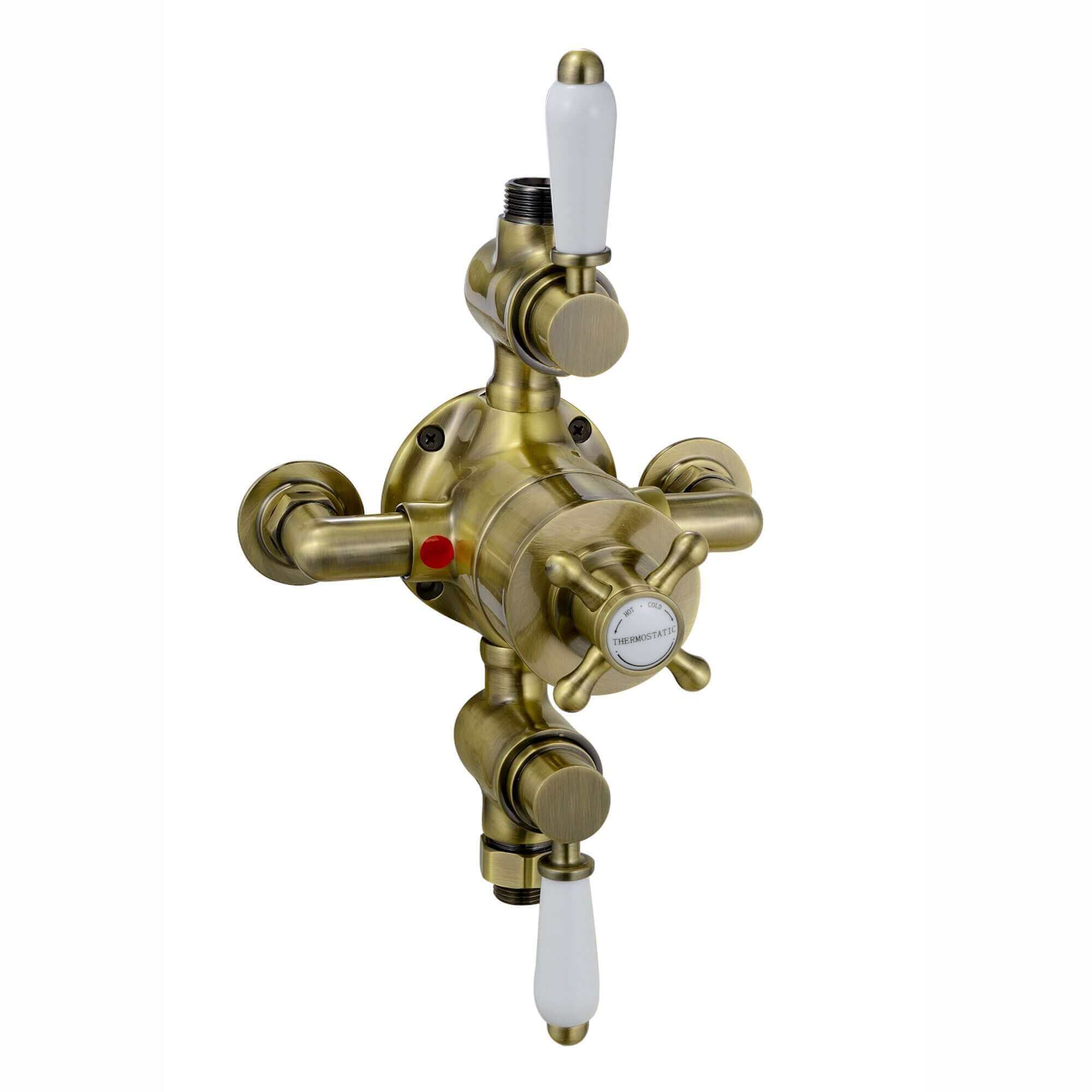 Downton traditional triple thermostatic shower valve two outlet - antique brass - Image 2