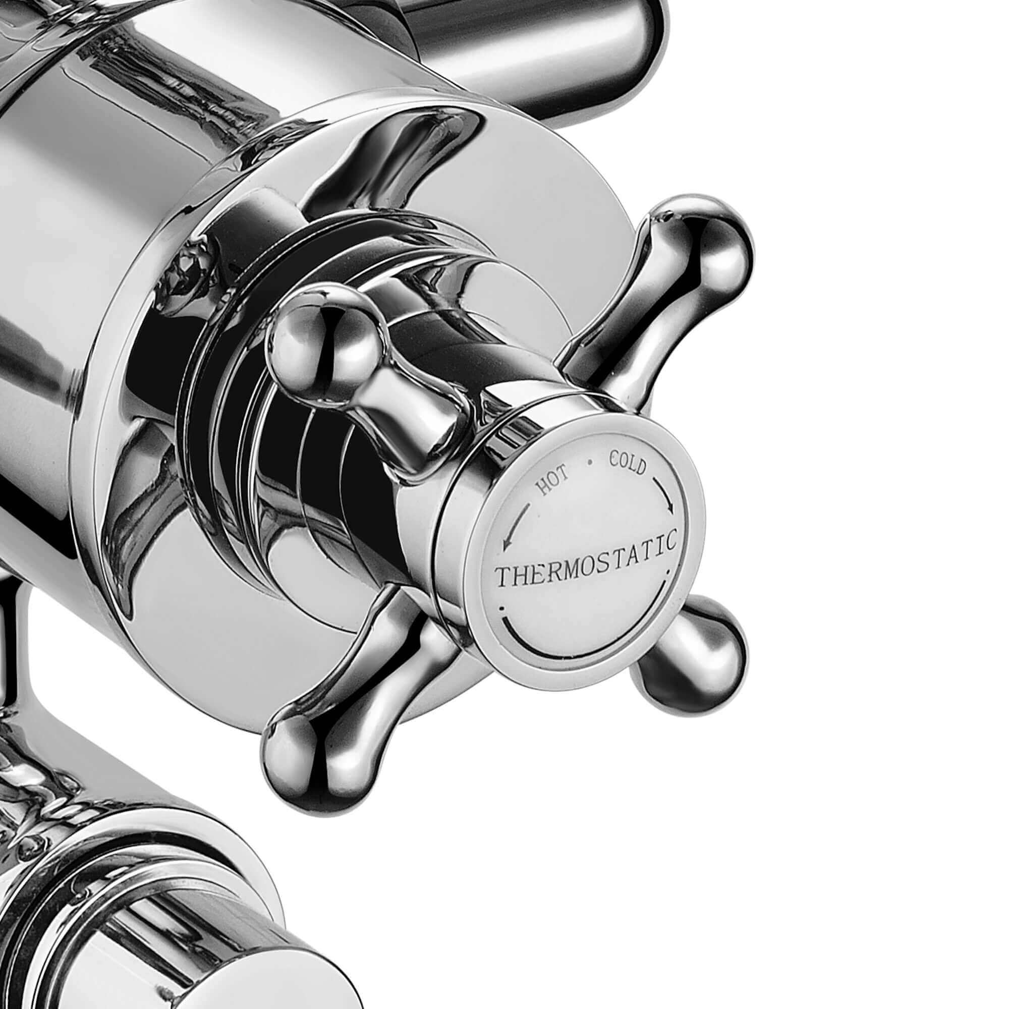 Downton traditional triple thermostatic shower valve two outlet - chrome & white - Image 3
