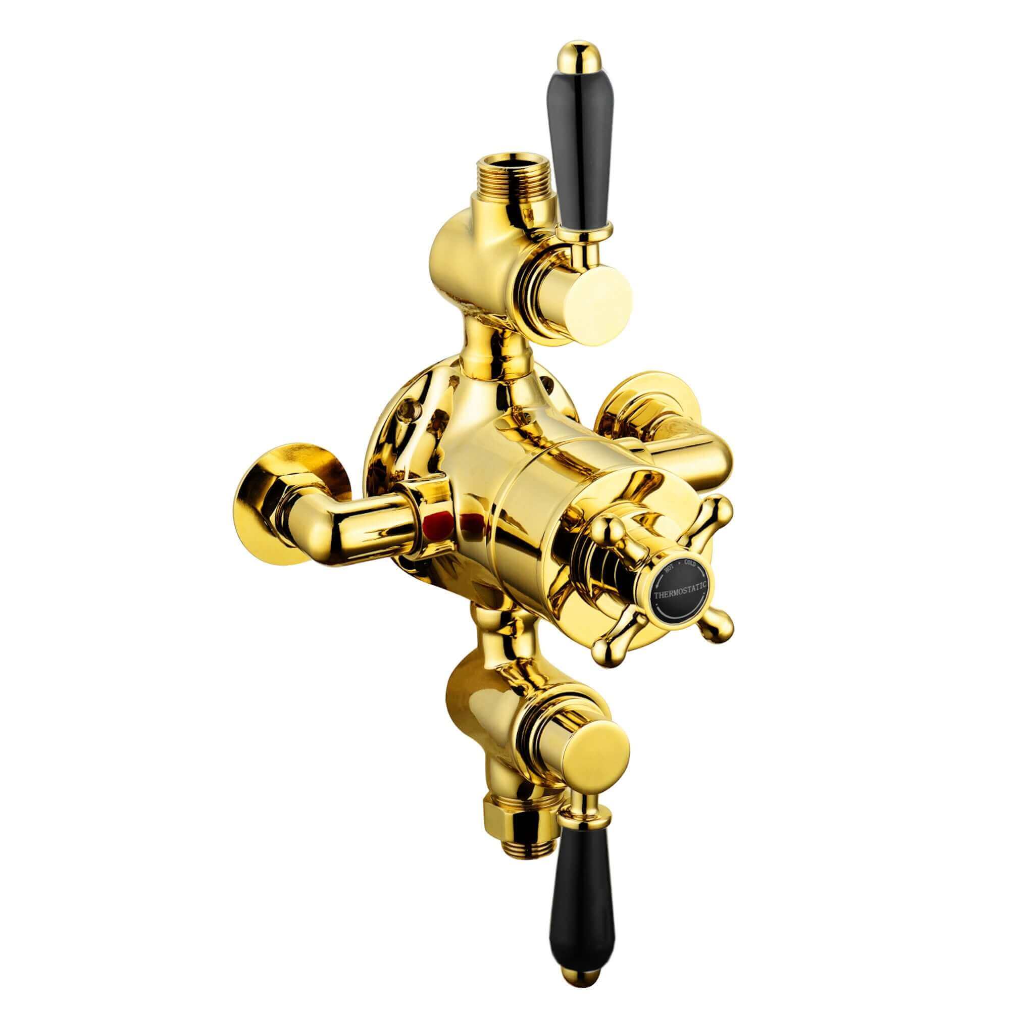 Downton traditional triple thermostatic shower valve two outlet - gold & black - Image 2