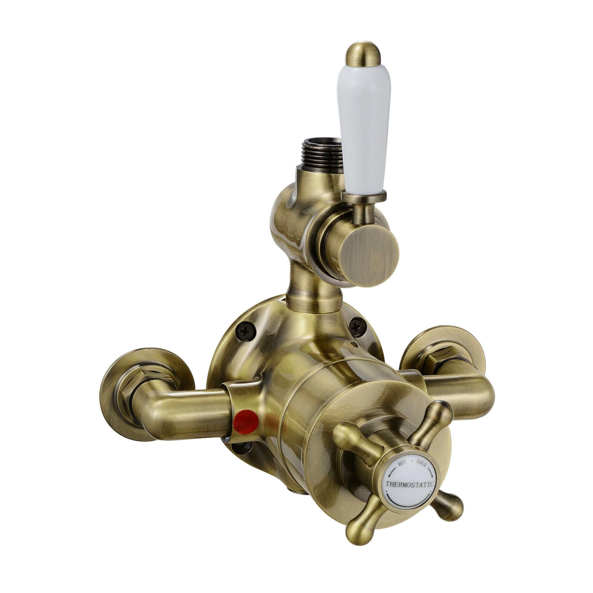 Downton traditional twin thermostatic shower valve exposed 3/4" top outlet  - antique brass - Image 2