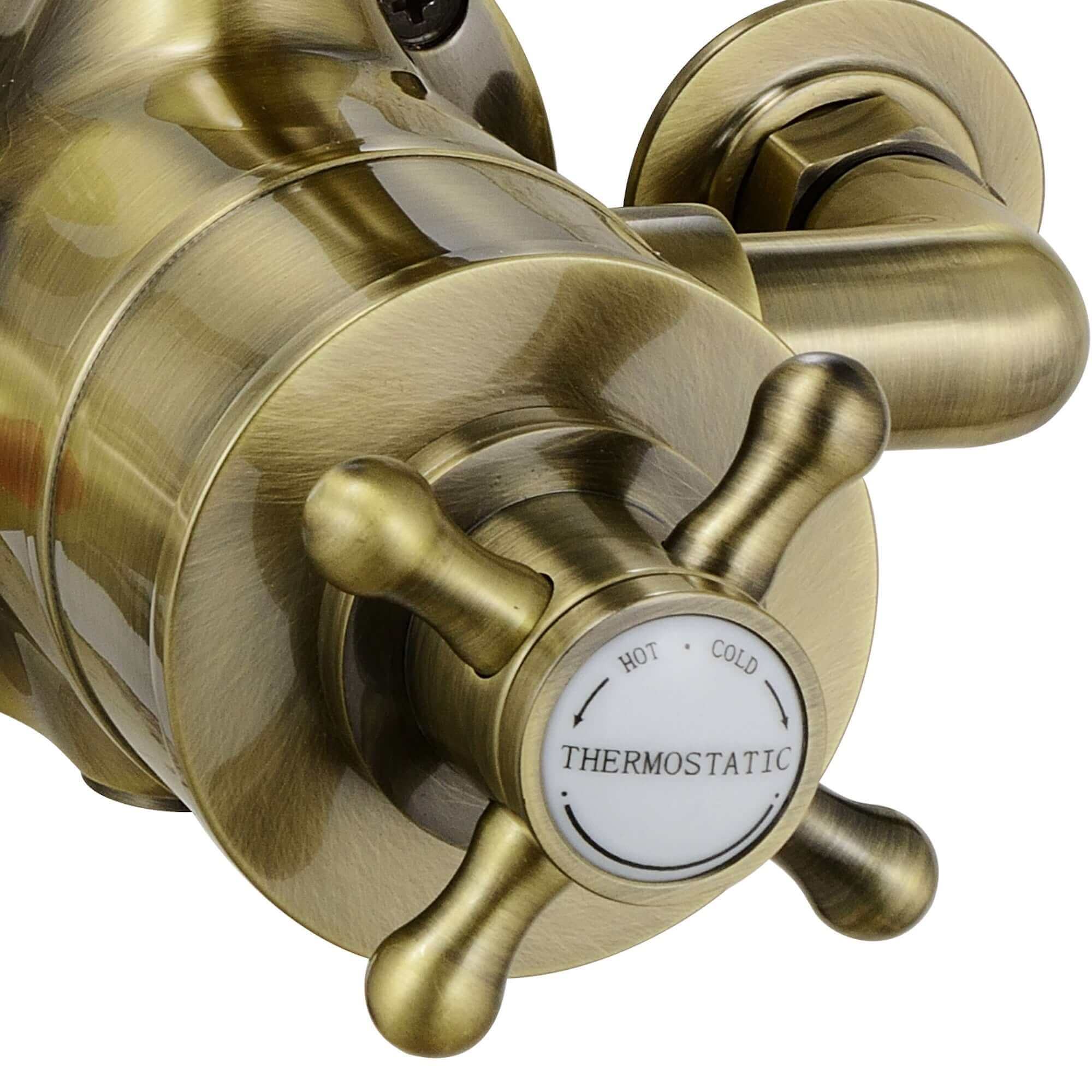 Downton traditional twin thermostatic shower valve exposed 3/4" top outlet  - antique brass - Image 3