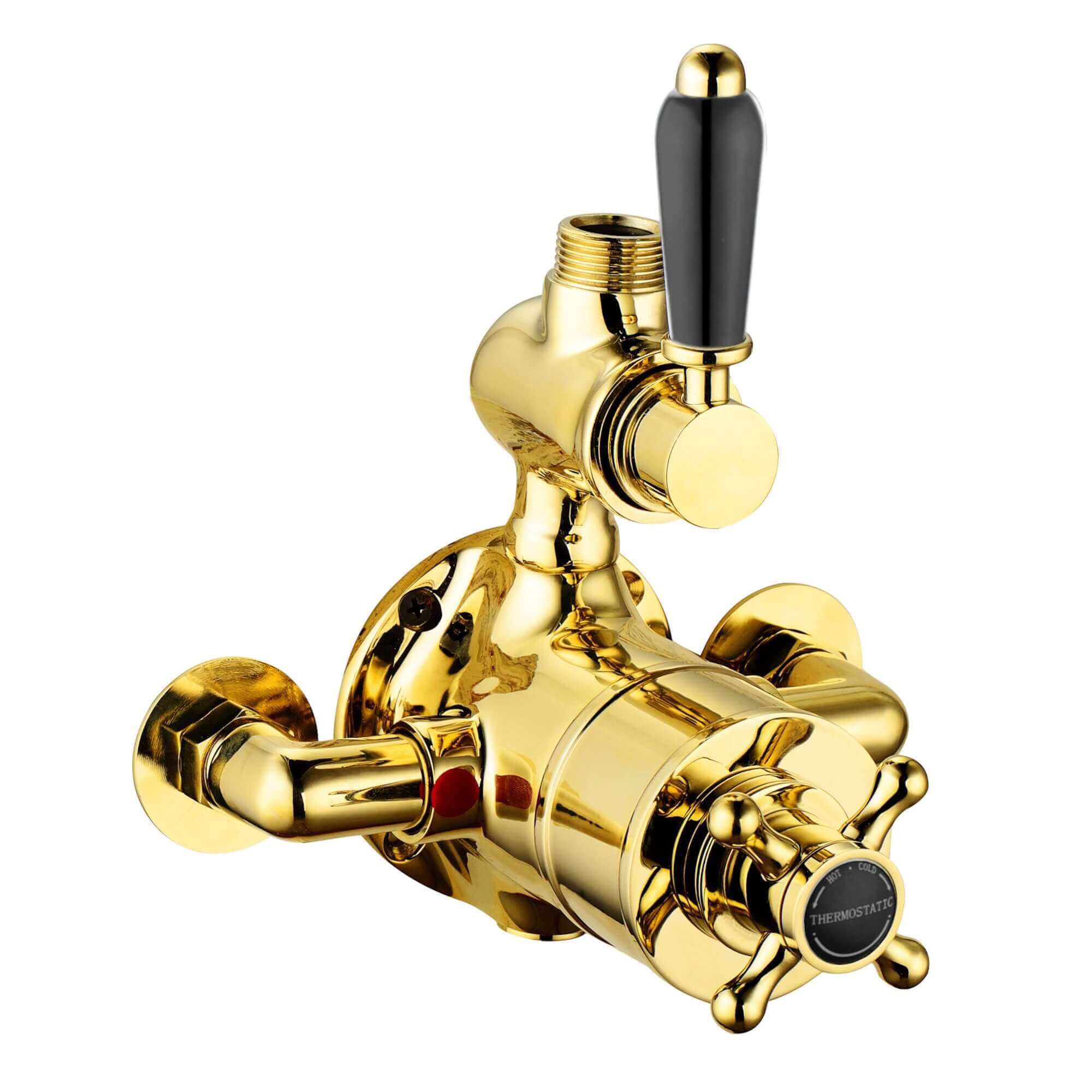 Downton traditional twin thermostatic shower valve exposed 3/4" top outlet  - gold & black - Image 2