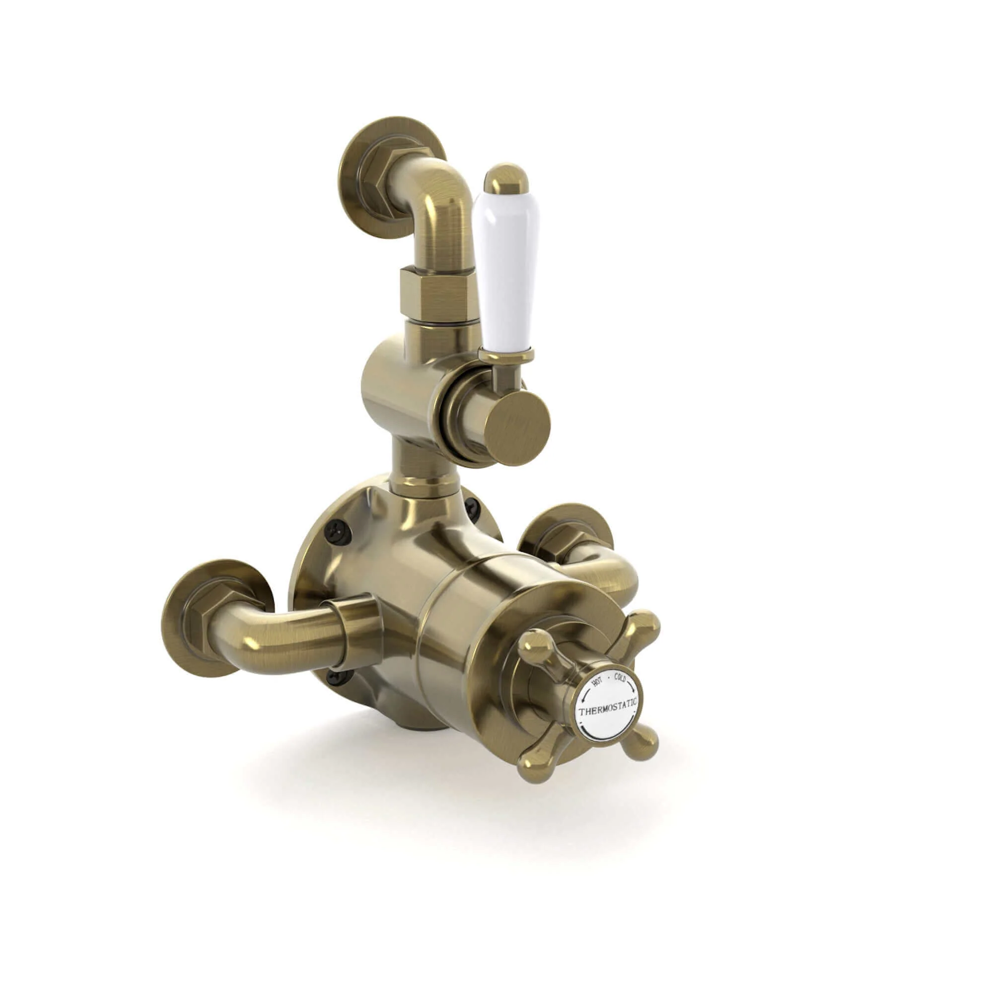 Downton traditional twin thermostatic shower valve semi-exposed - antique brass - Image 4