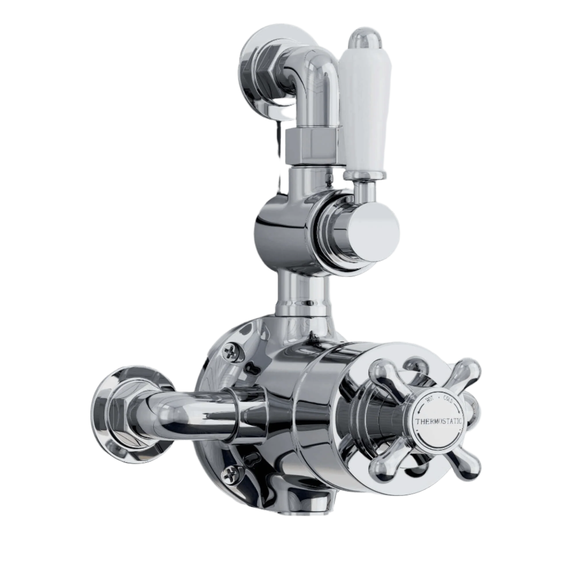 Downton traditional twin thermostatic shower valve semi-exposed - chrome - Image 9