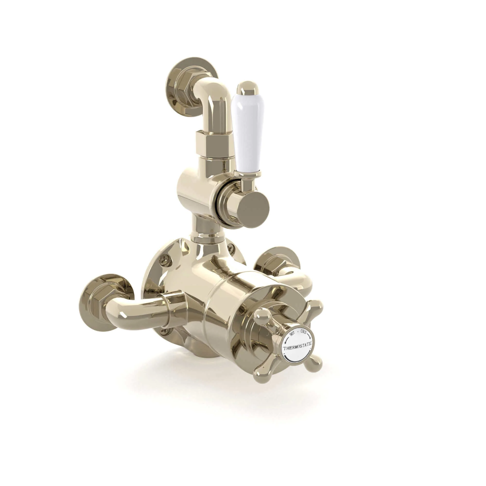 Downton traditional twin thermostatic shower valve semi-exposed - gold - Image 4