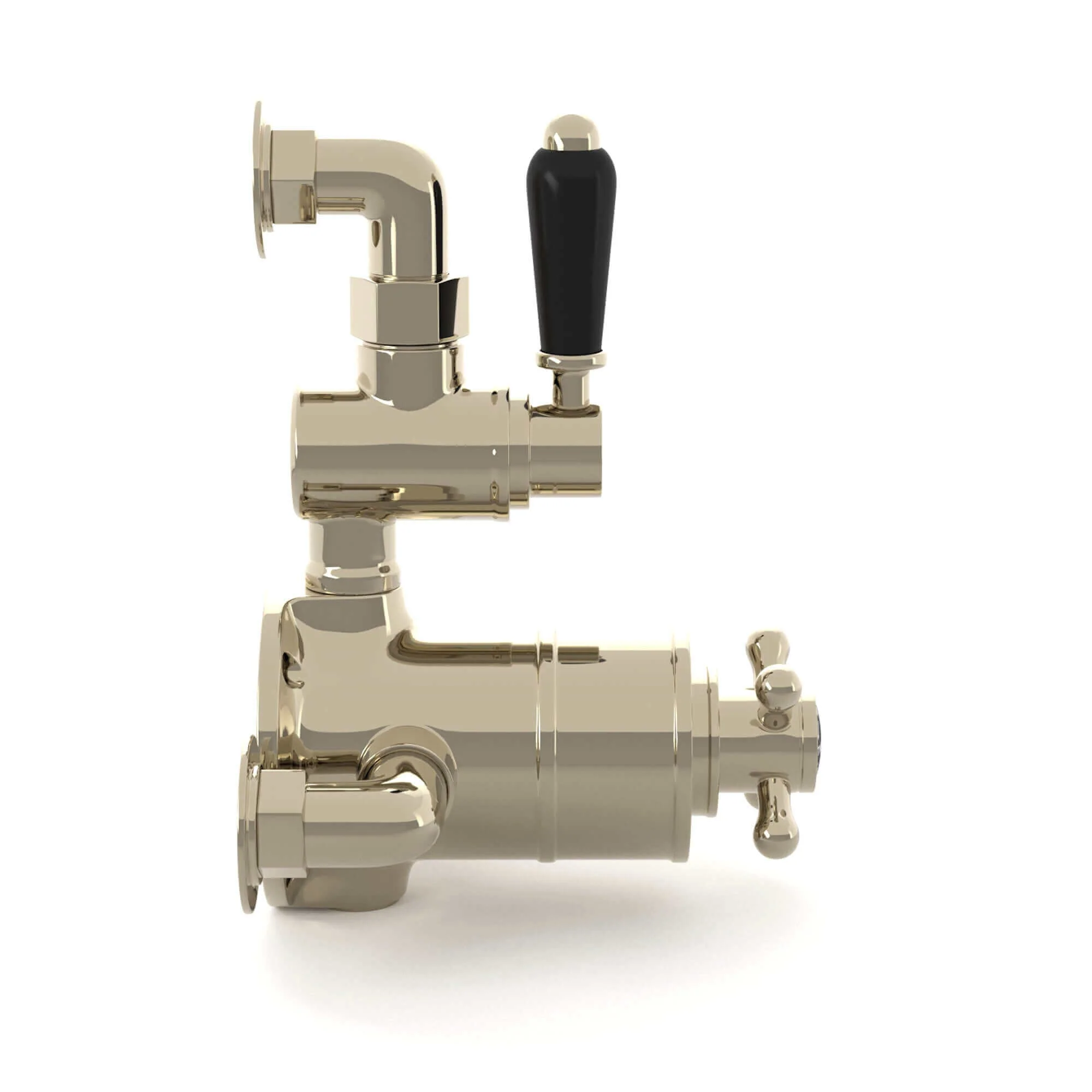 Downton traditional twin thermostatic shower valve semi-exposed - gold with black lever - Image 5