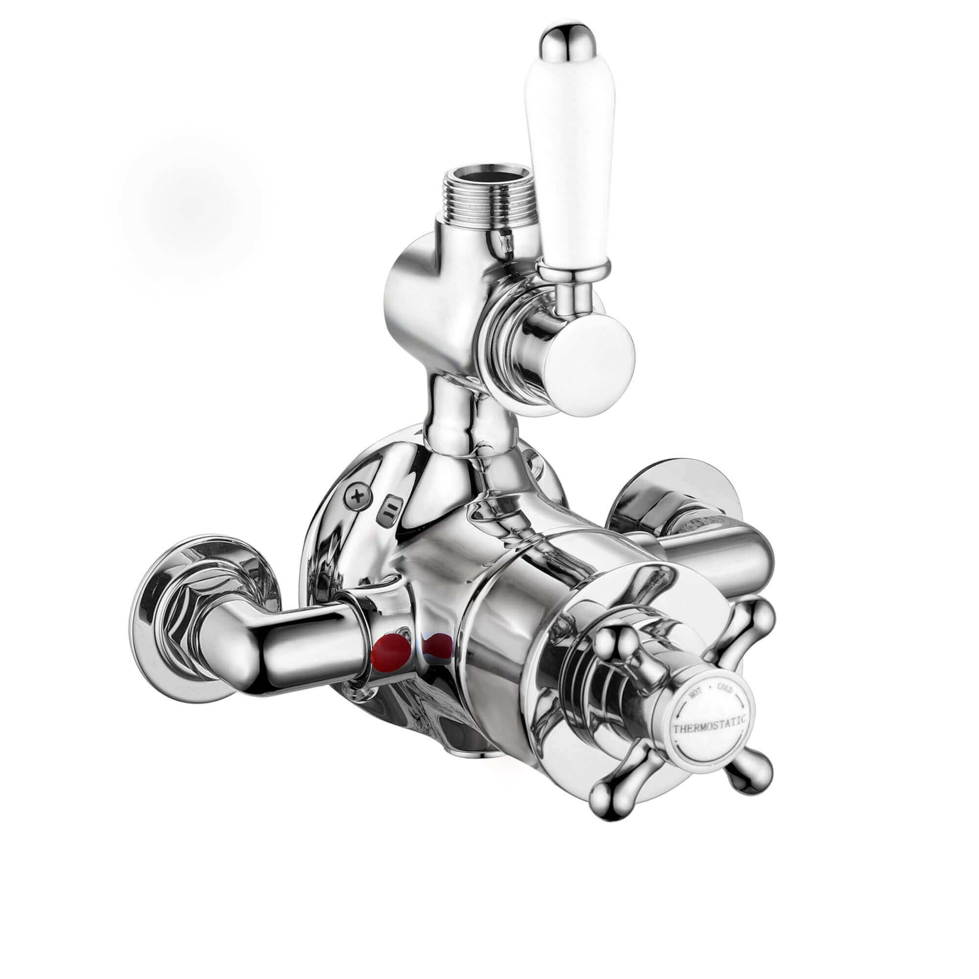 Downton traditional twin thermostatic shower valve top outlet - chrome & white - Image 2