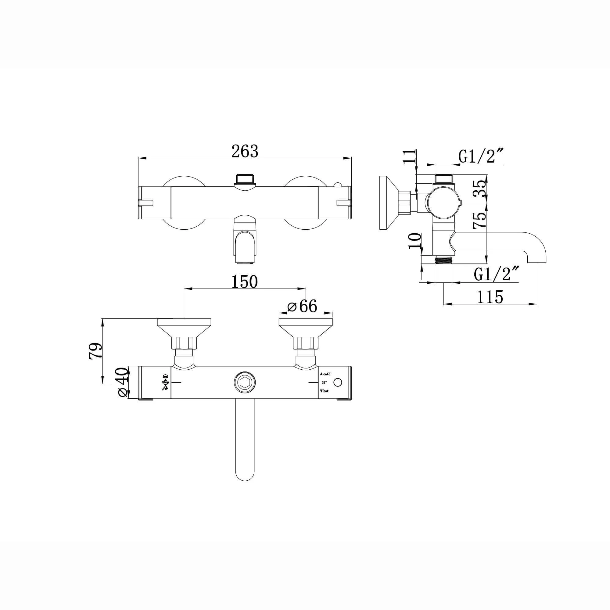 Dune contemporary 3 outlet thermostatic bar shower mixer valve - matt black - Image 2