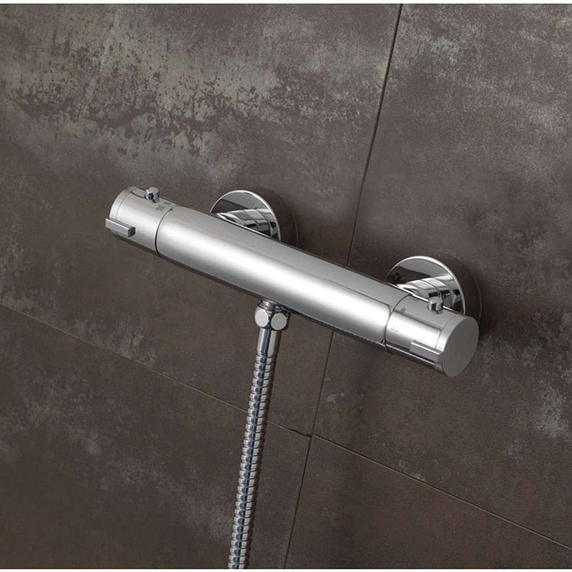 Dune contemporary thermostatic shower mixer bar valve with slider rail kit - chrome - Image 2