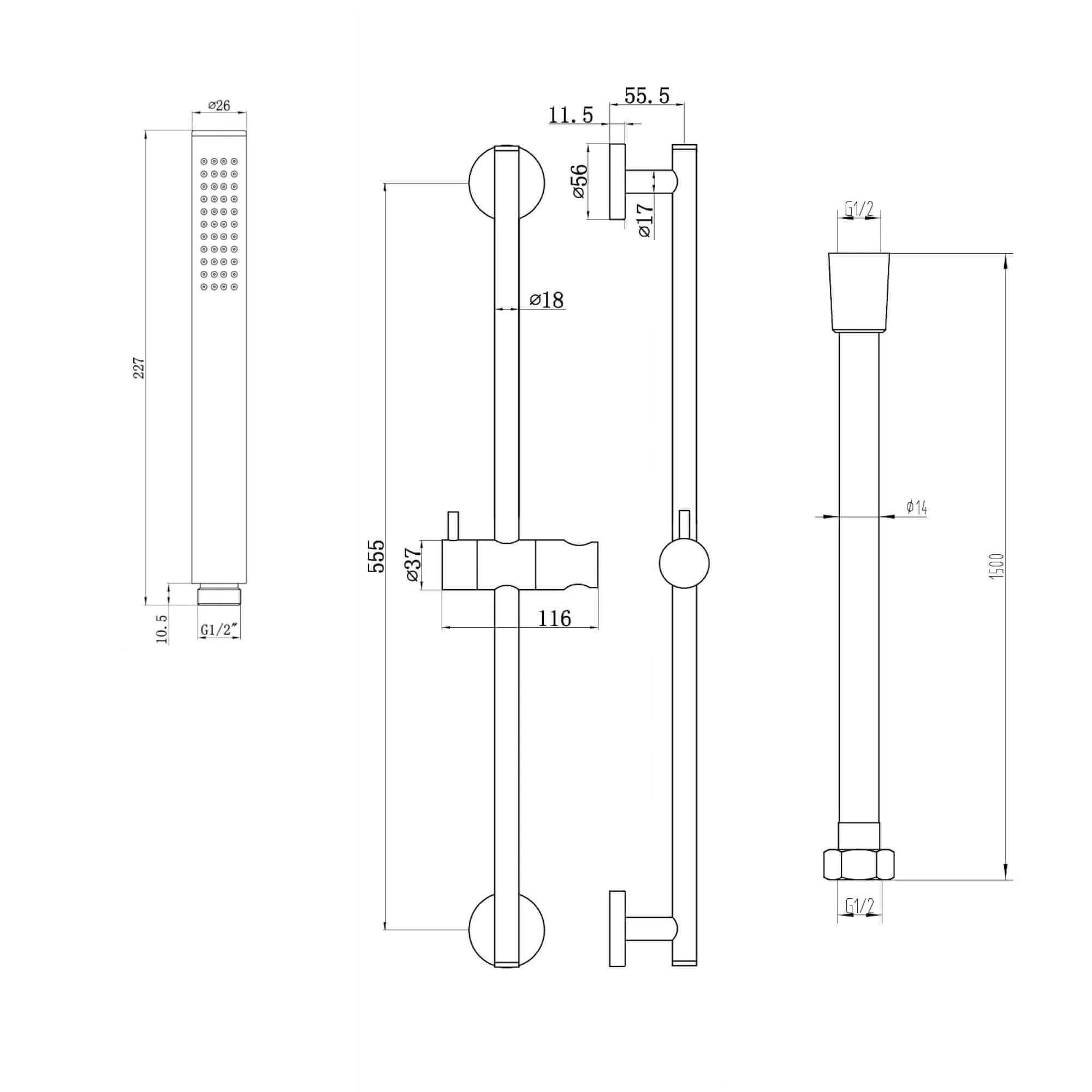 Dune contemporary thermostatic shower mixer bar valve with slider rail kit - matt black - Image 7