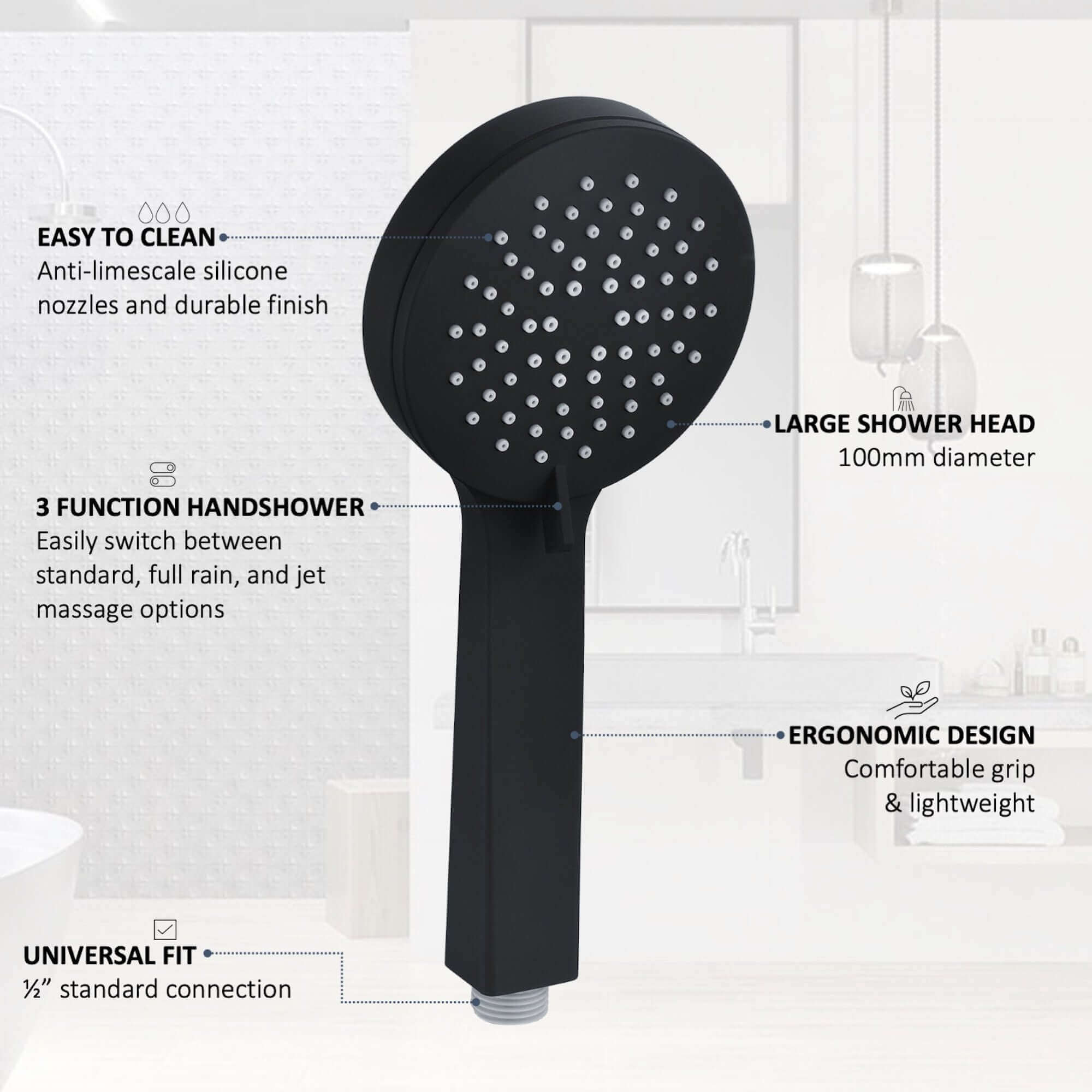 Dune modern thermostatic bath shower mixer tap deck mount with handset - matt black - Image 2