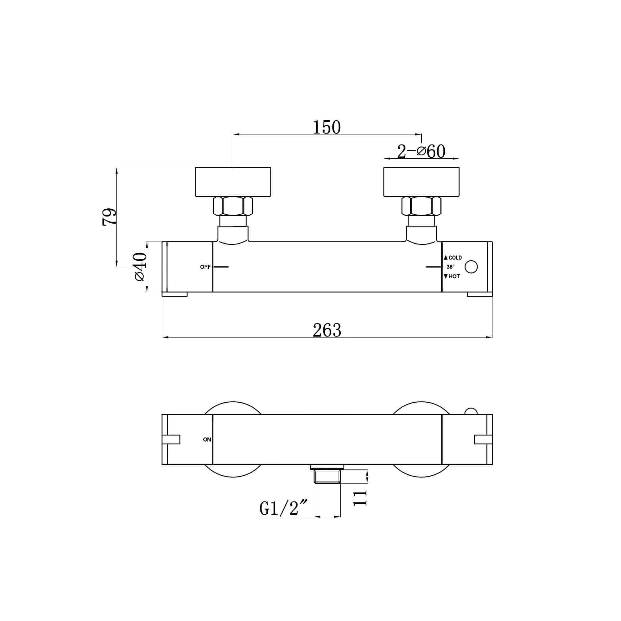 Dune round bottom outlet thermostatic bar shower valve - chrome - Image 7